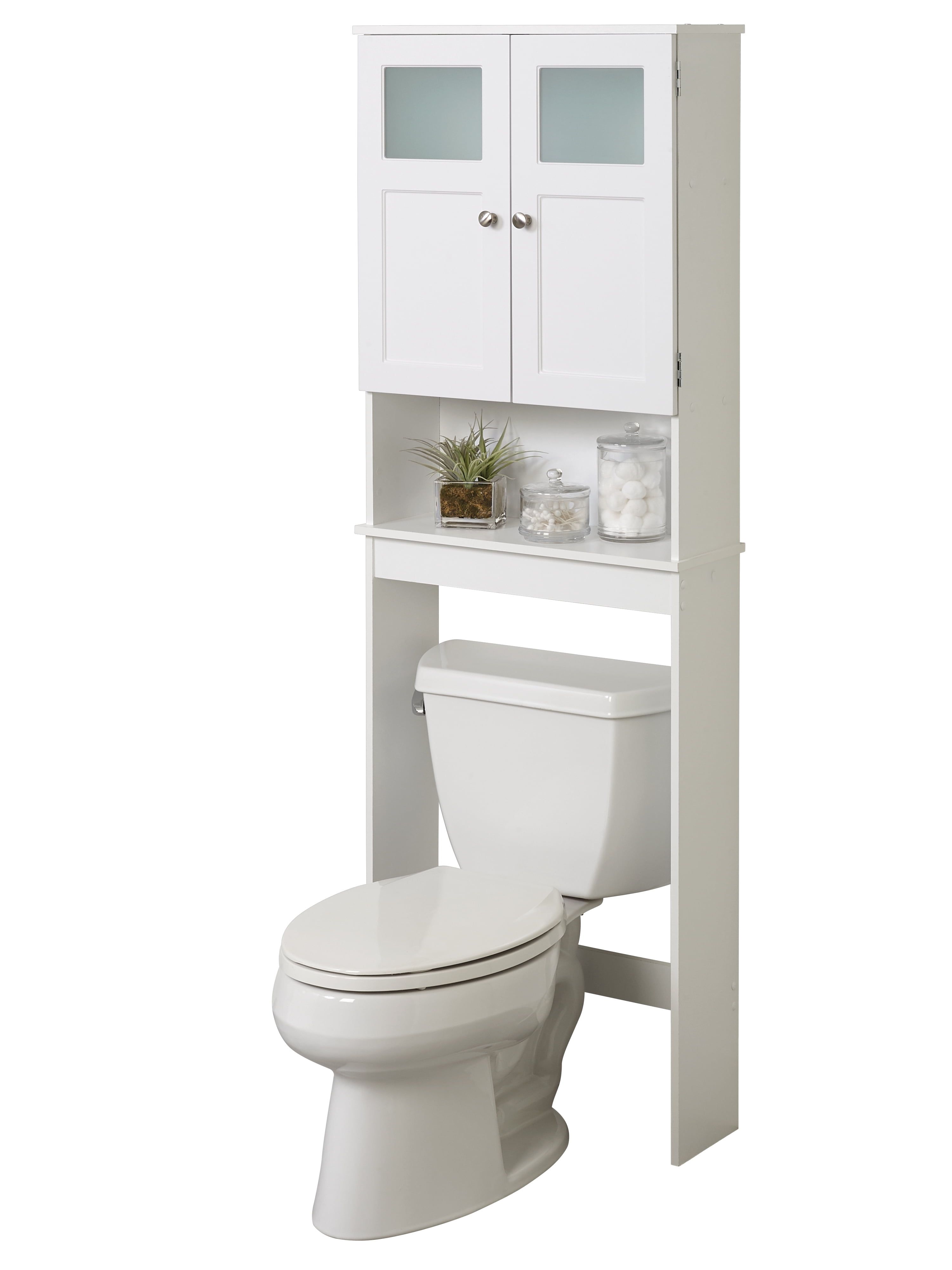 White Over-the-Toilet Cabinet with Frosted Glass Doors