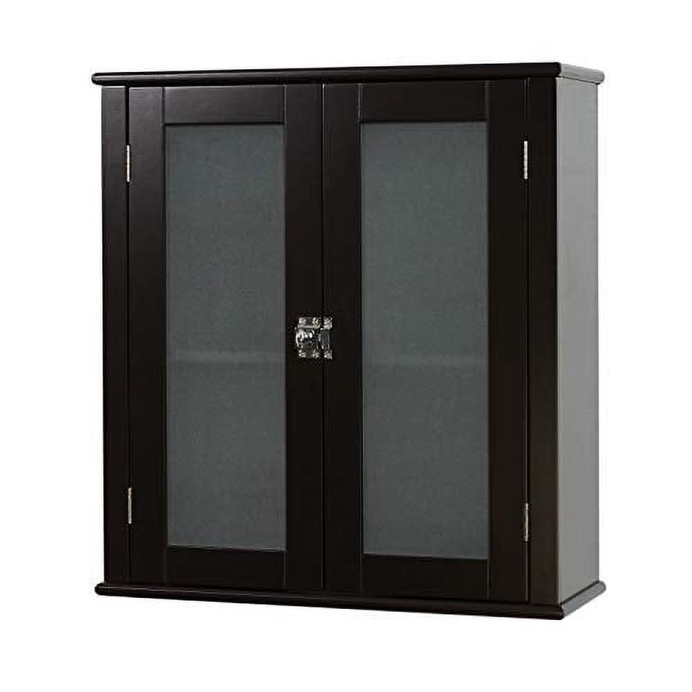 Espresso Wall-Mounted Bathroom Cabinet with Frosted Glass Doors