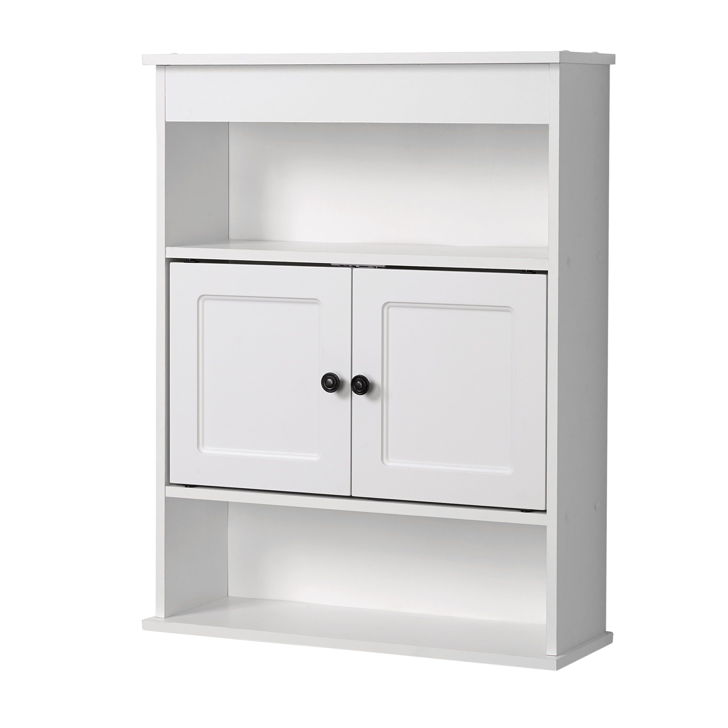 White Engineered Wood Bathroom Wall Cabinet with 3 Shelves