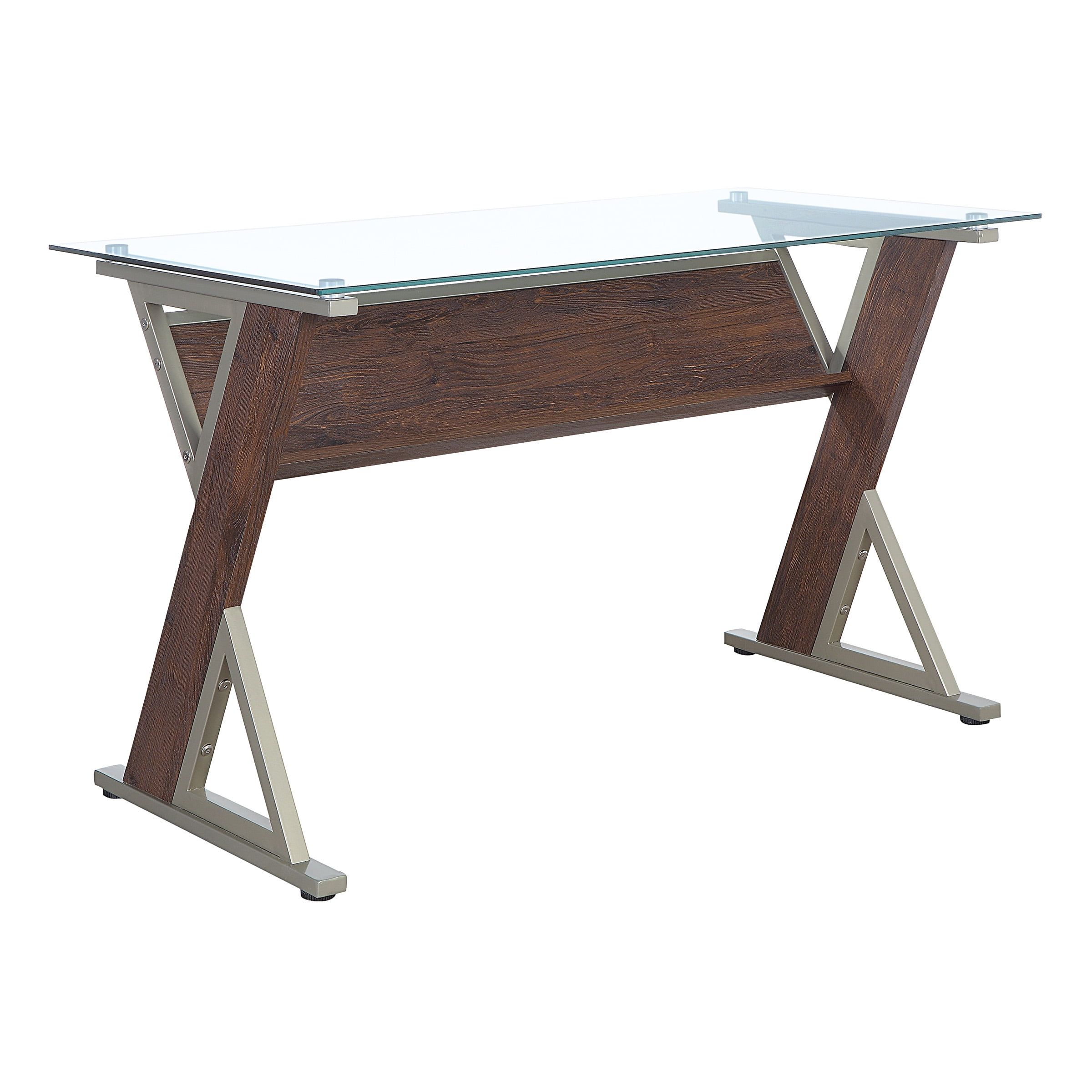 Zenos 48" Cherry Glass Top Desk with 'Z' Frame and Bookshelf