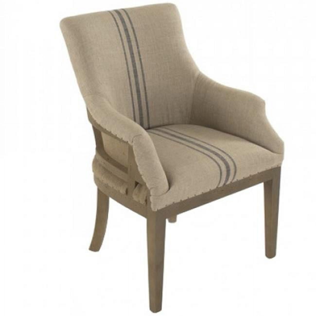 Khaki and Blue Stripe Linen Armchair with Birch Frame