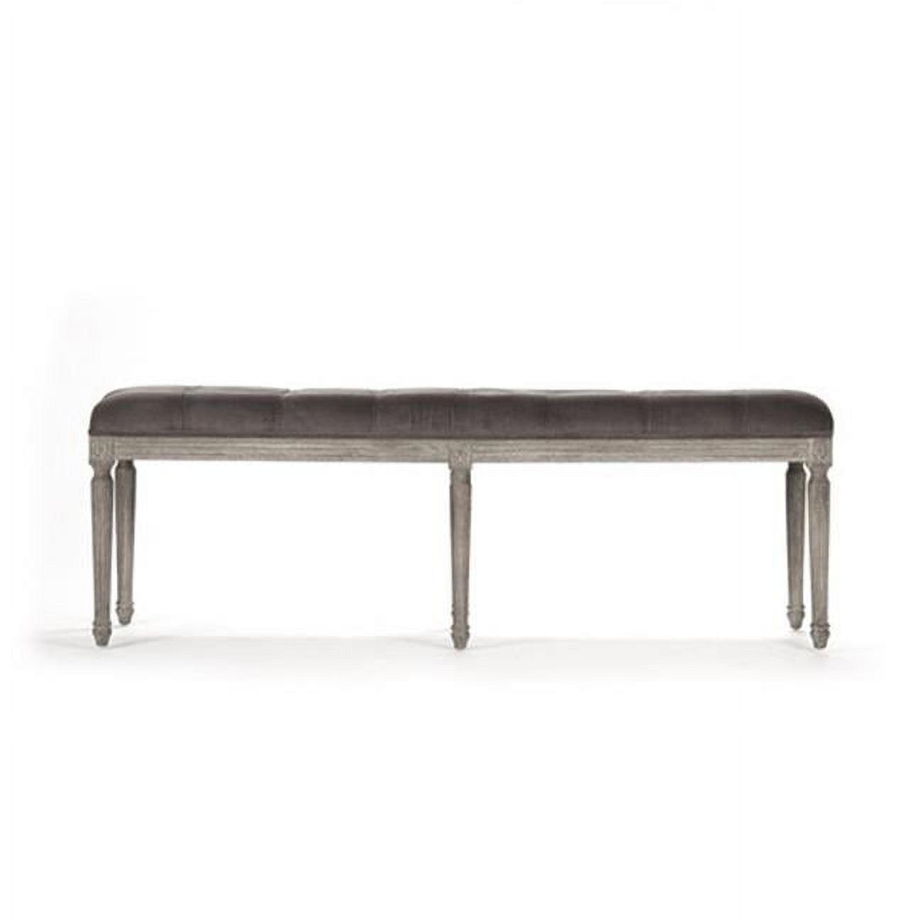 Louis 54'' Limed Grey Oak and Brown Velvet Tufted Bench