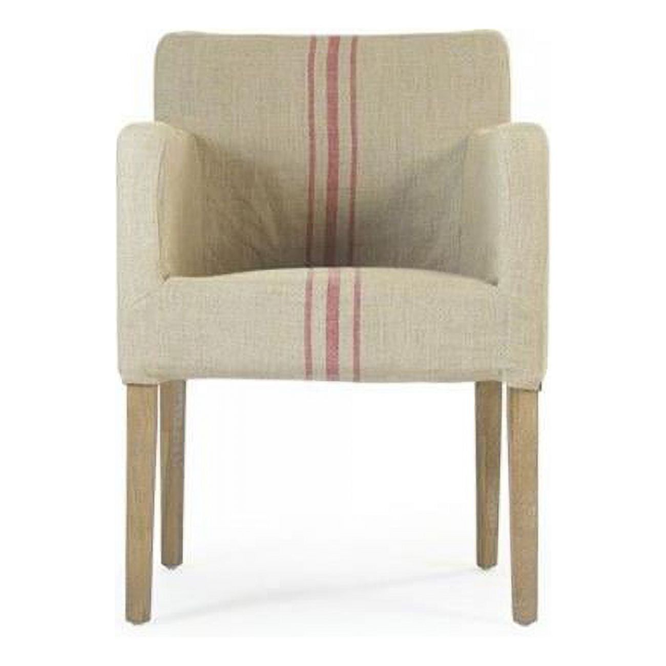 Avignon Khaki and Red Stripe Linen Slipcover Arm Chair