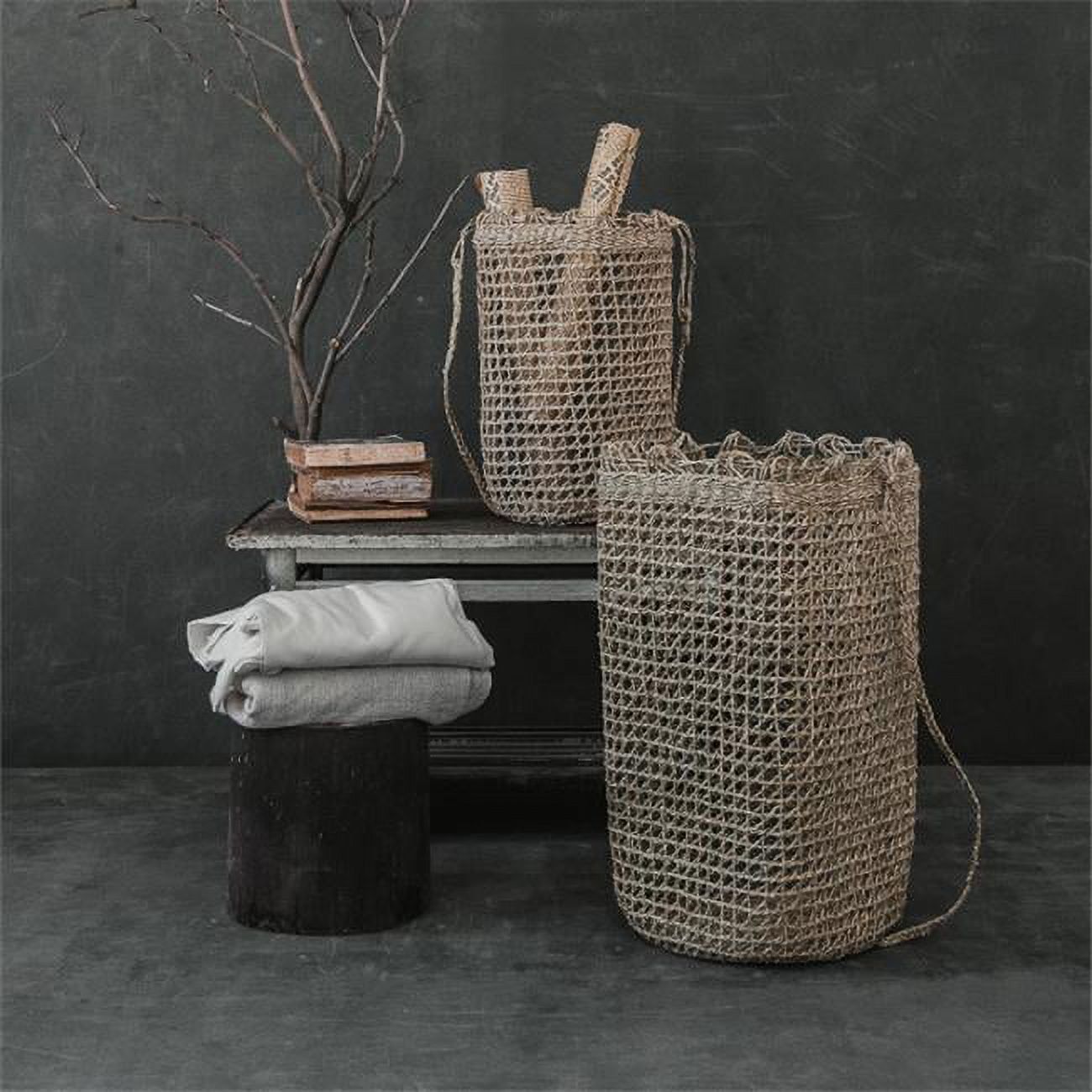 Large Handwoven Seagrass Storage Basket with Handles