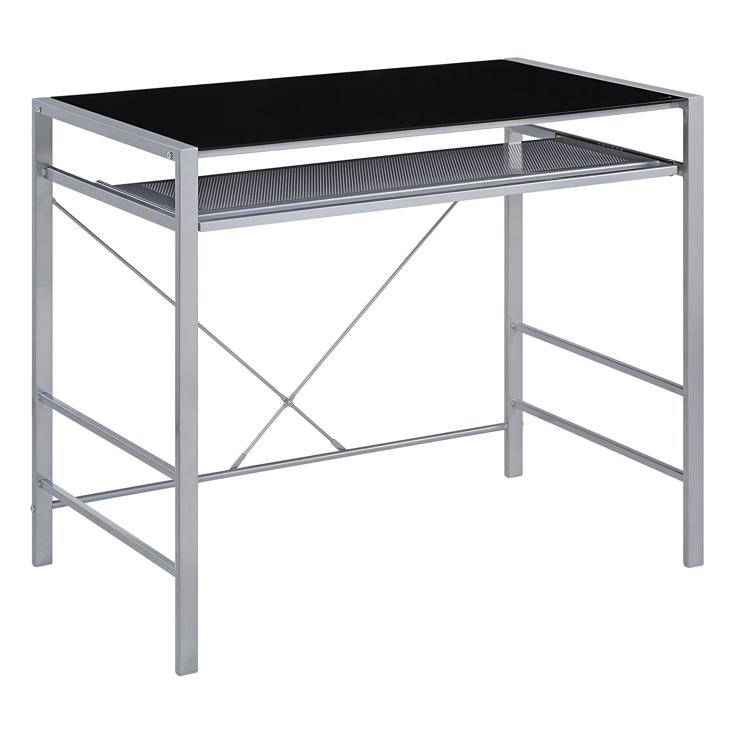 Zephyr Sleek Black Tempered Glass Computer Desk with Silver Frame