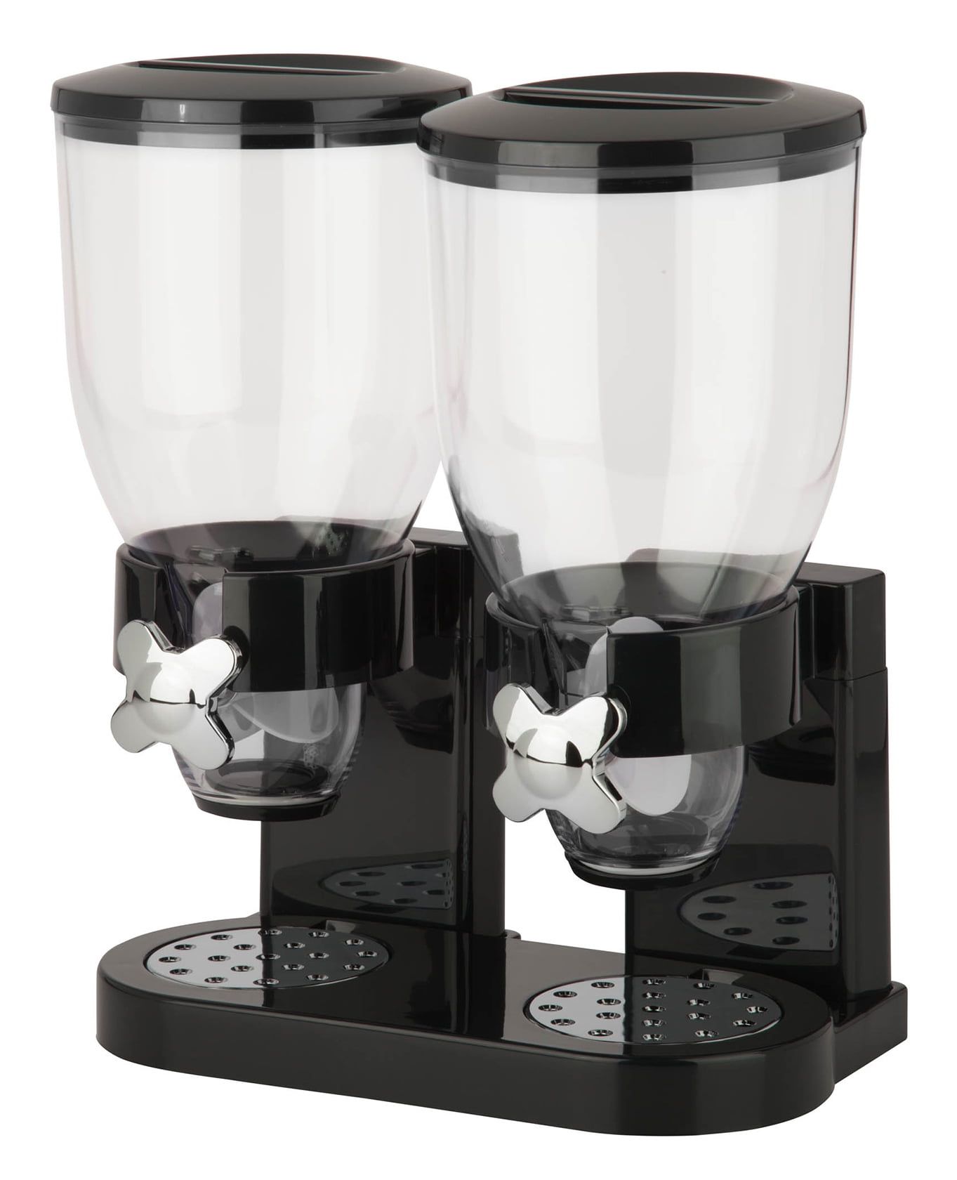 Black Dual Canister Dry Food Dispenser with Chrome Accents