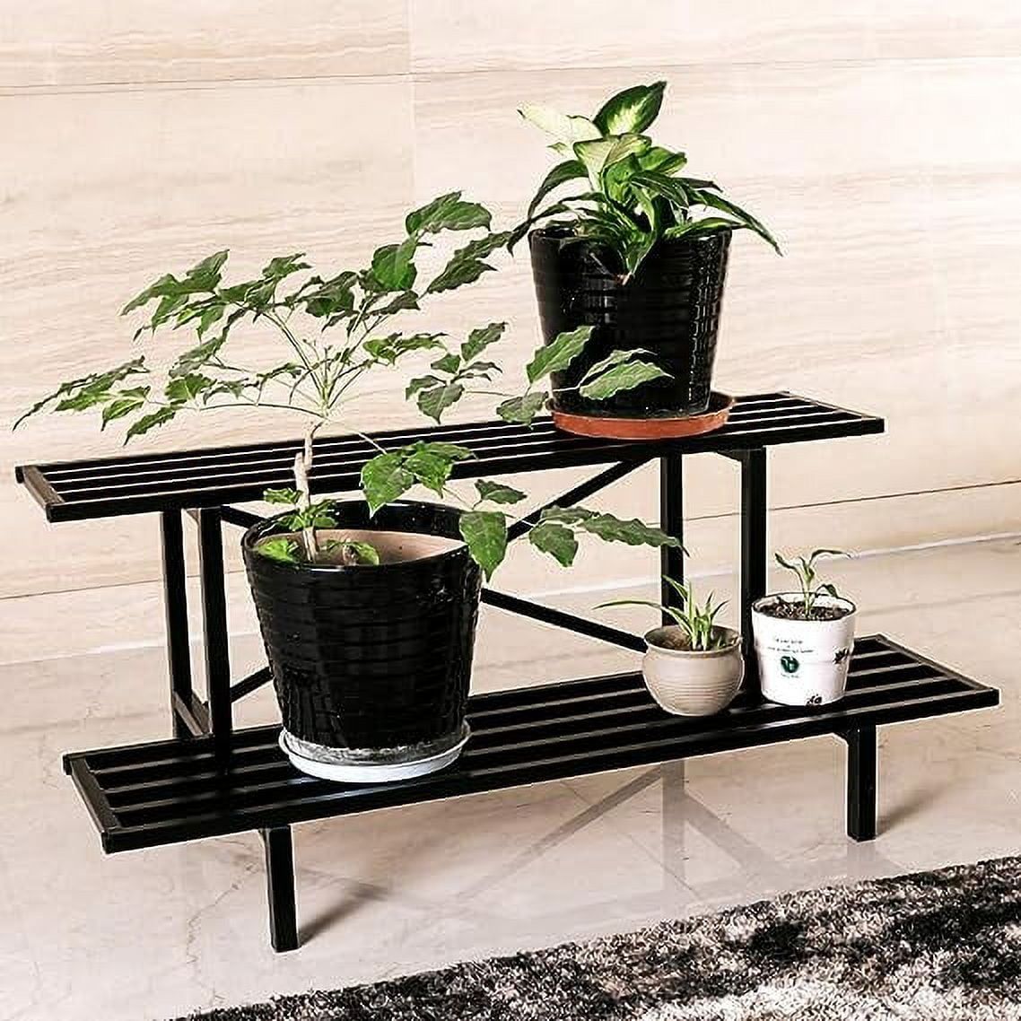 Black Metal 2-Tier Heavy Duty Plant Stand