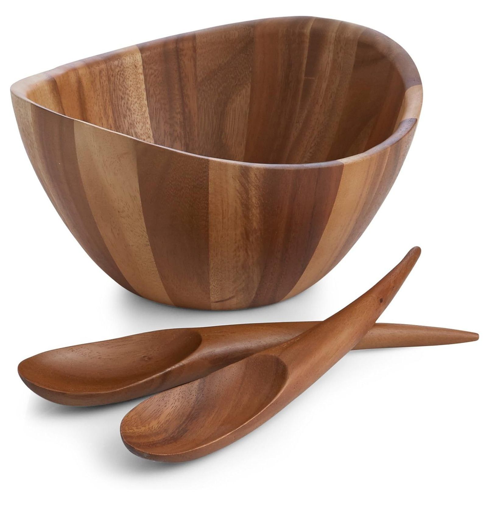 Acacia Wood Crescent Salad Bowl Set with Servers