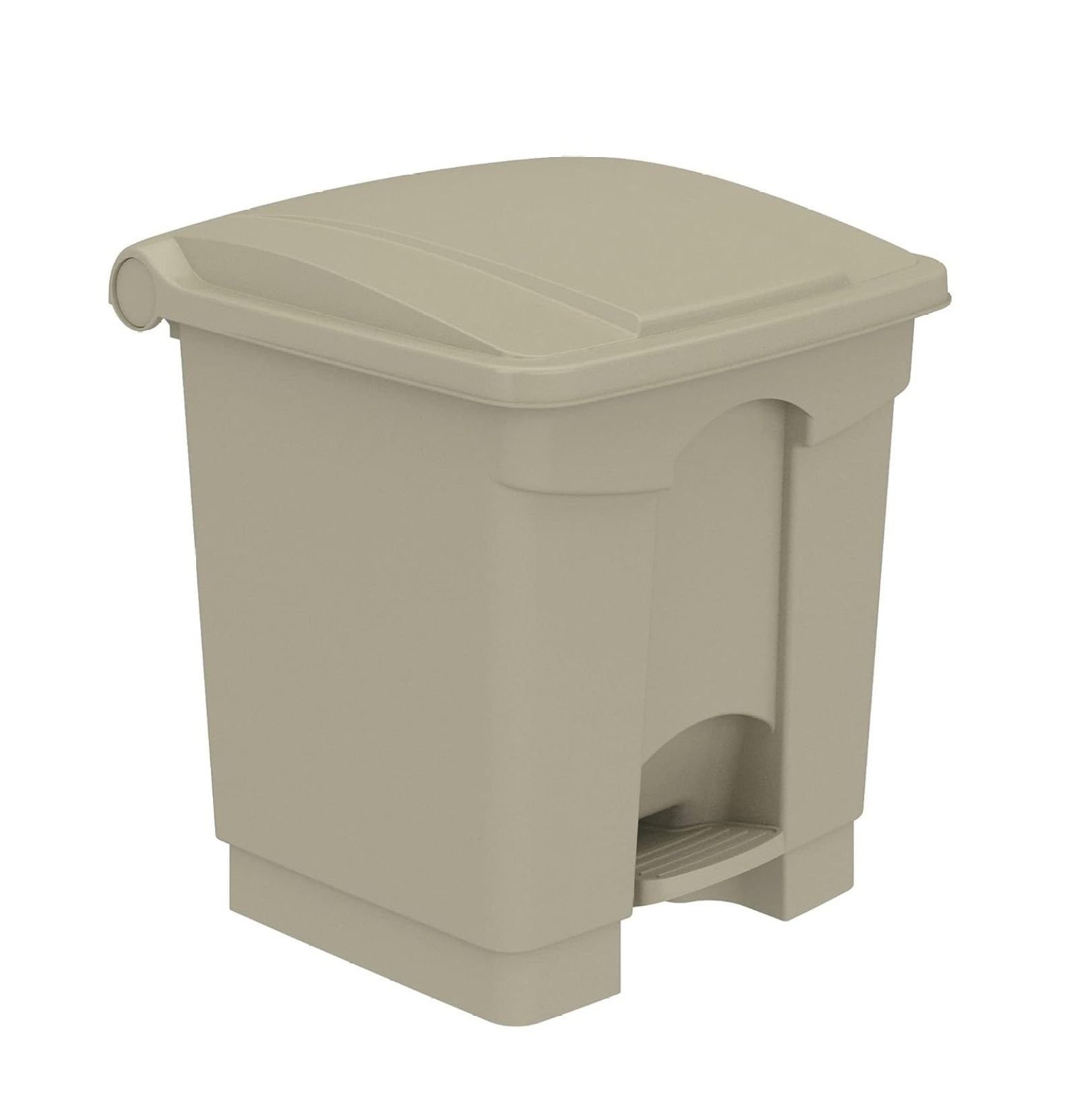 Tan Plastic Step-On Trash Can with Metal Pedal, 8 Gallon