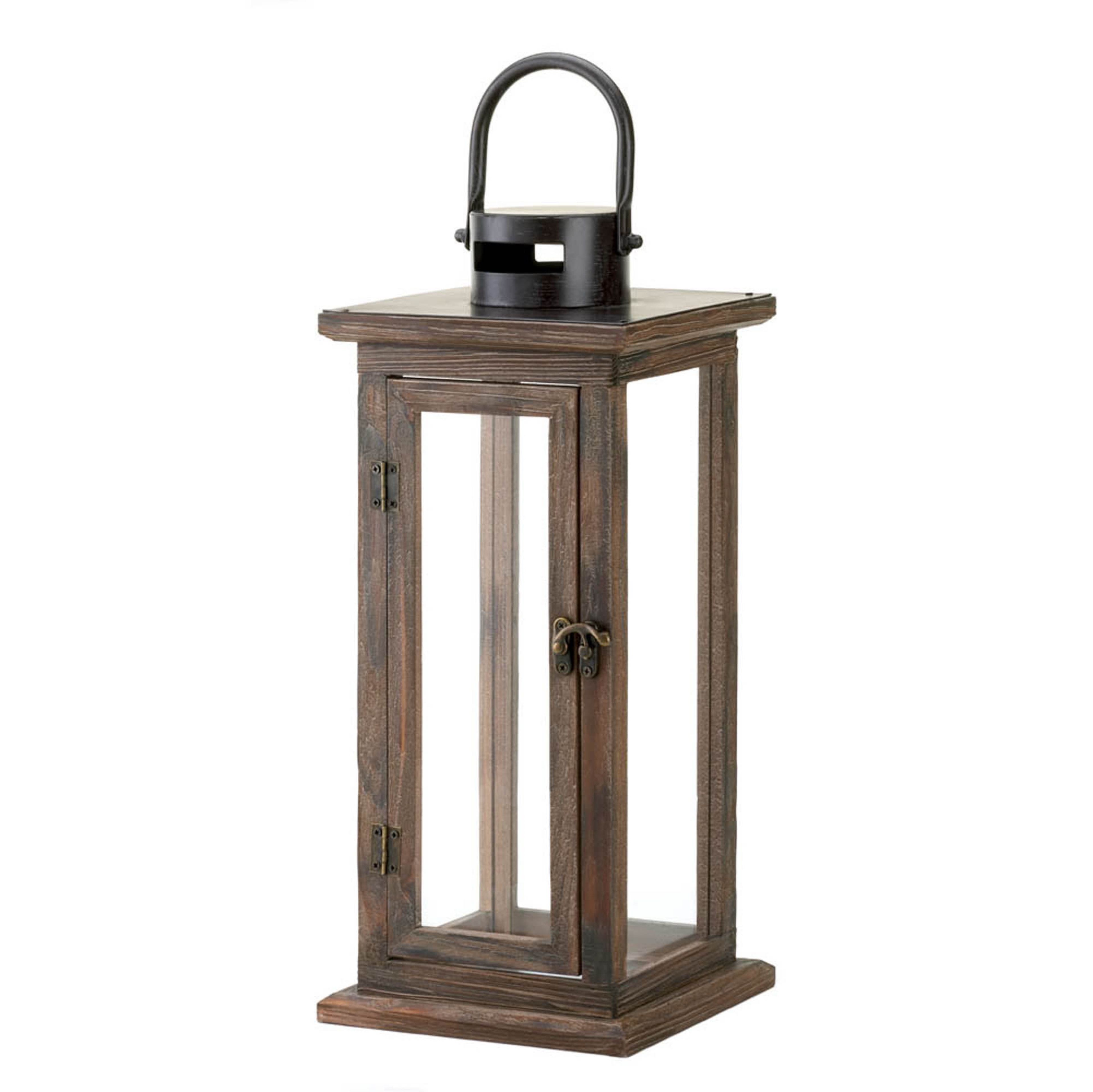 Rustic Black and Wood Hanging Candle Lantern