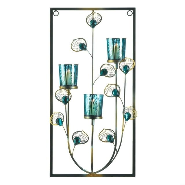 Winter Elegance Dual Peacock Blue Wall Candelabra