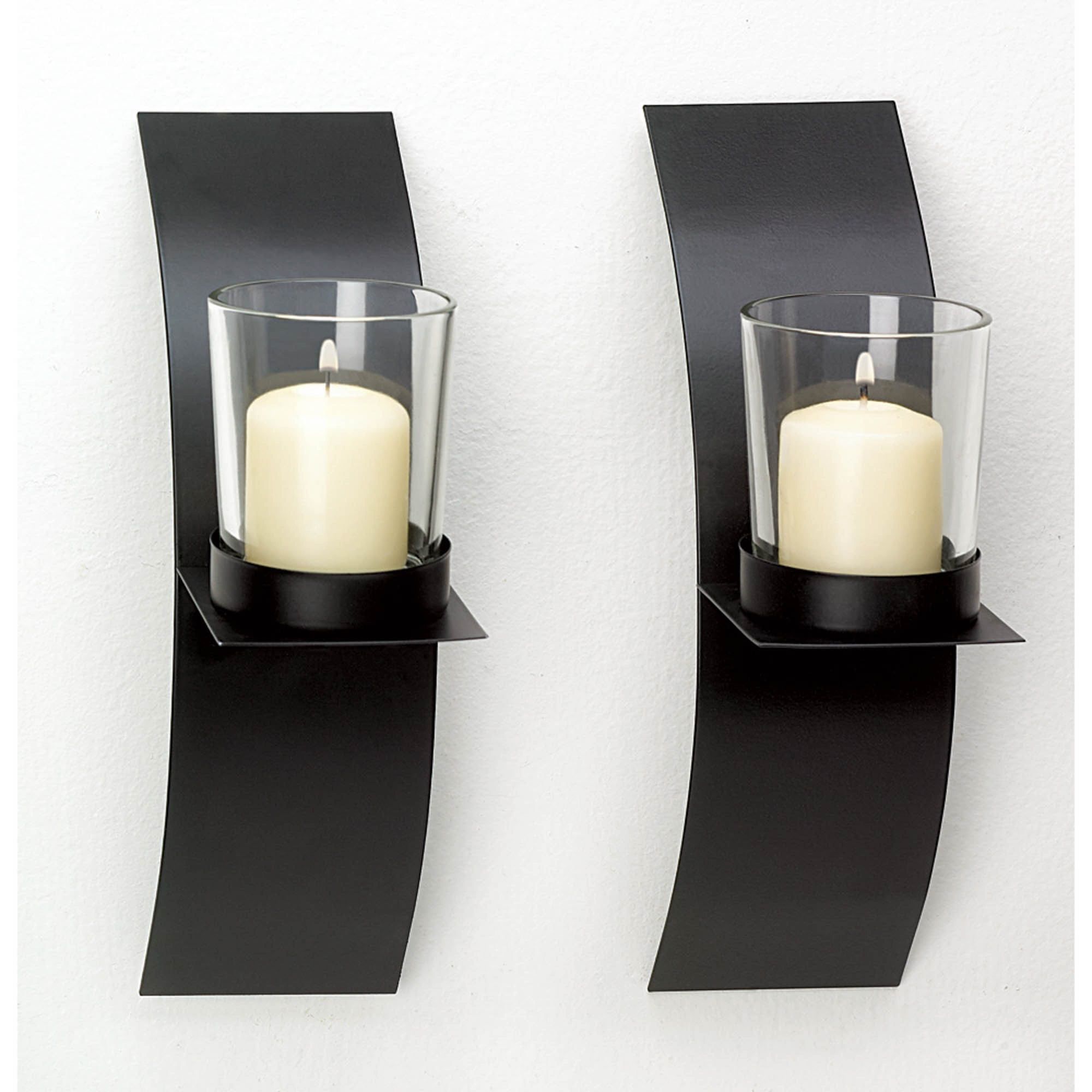 Modern Black Metal and Glass Wall Sconce Set