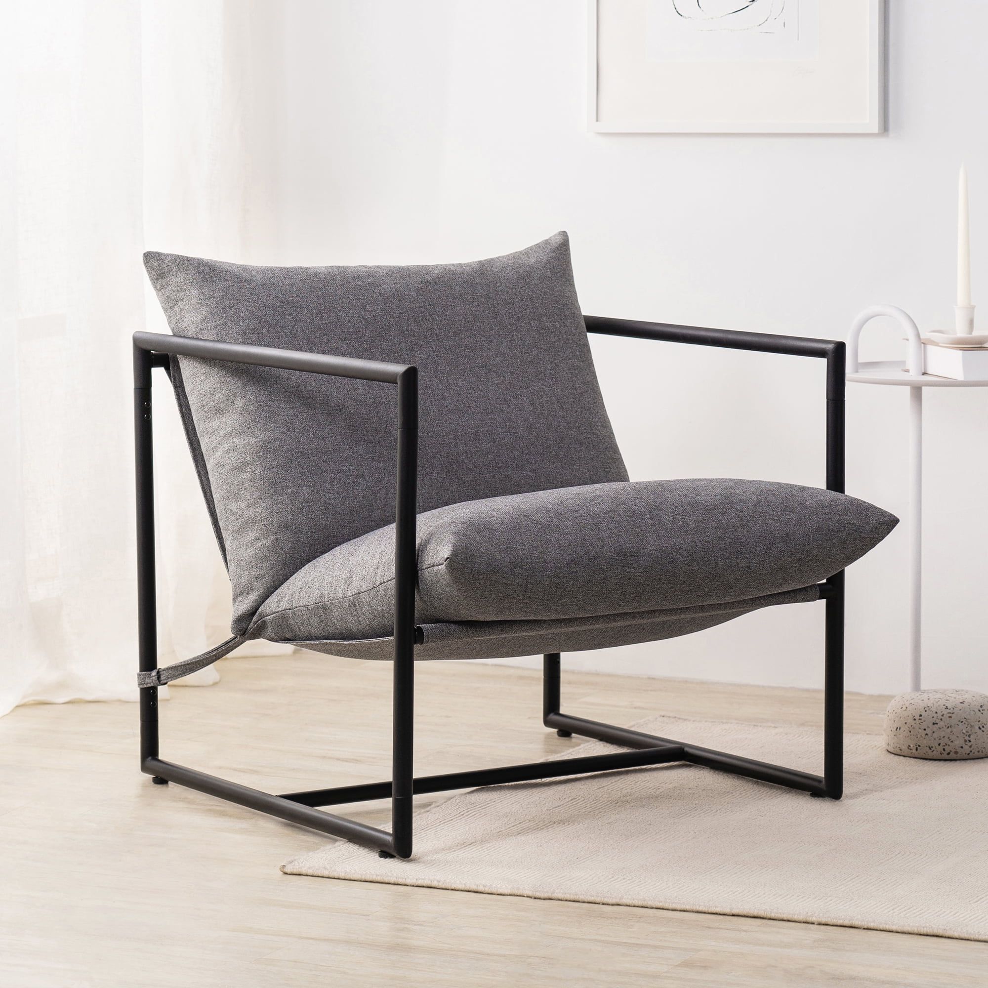 Light Grey Metal Framed Barrel Accent Chair with Cushions