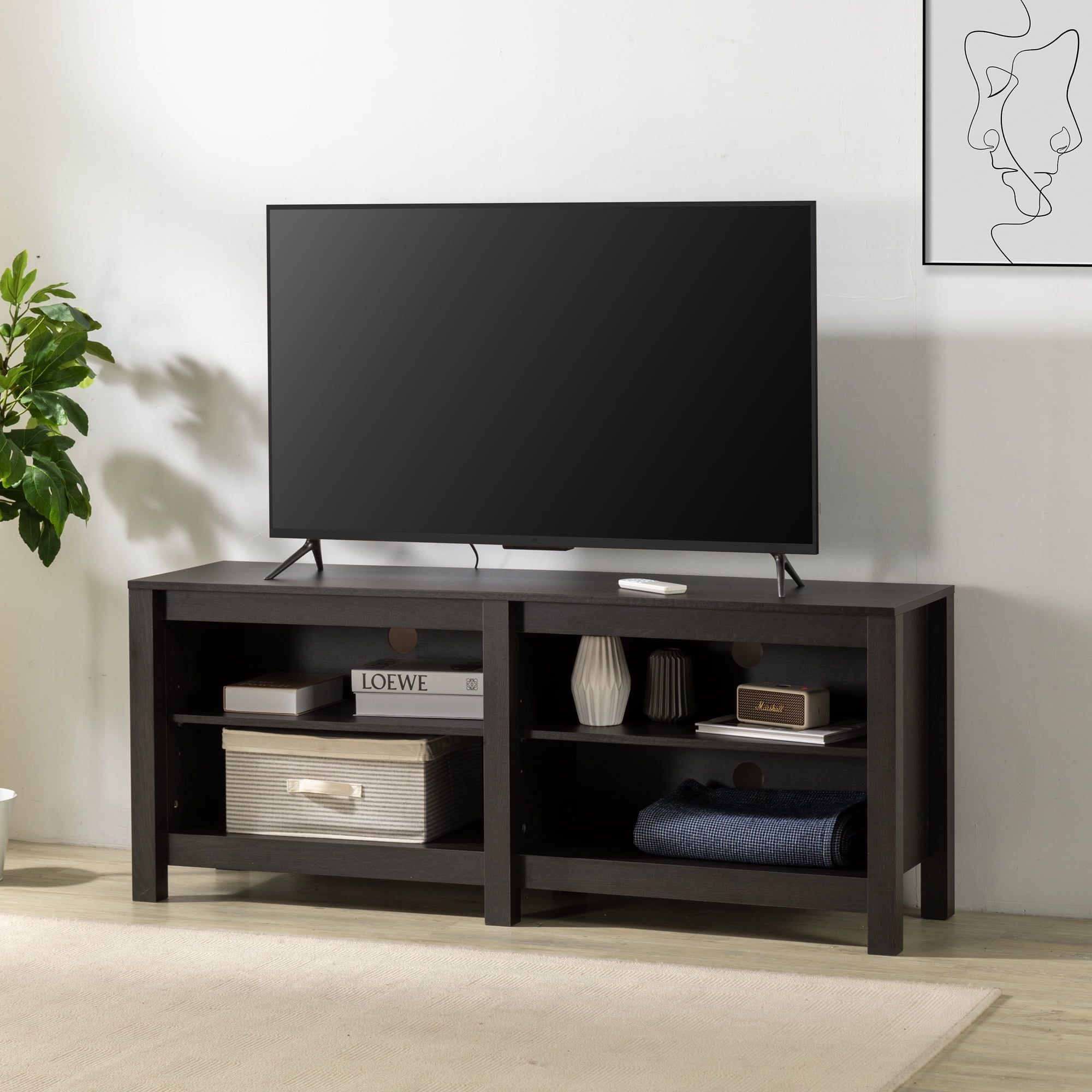 Espresso 58" TV Stand with Cabinet and Open Shelving