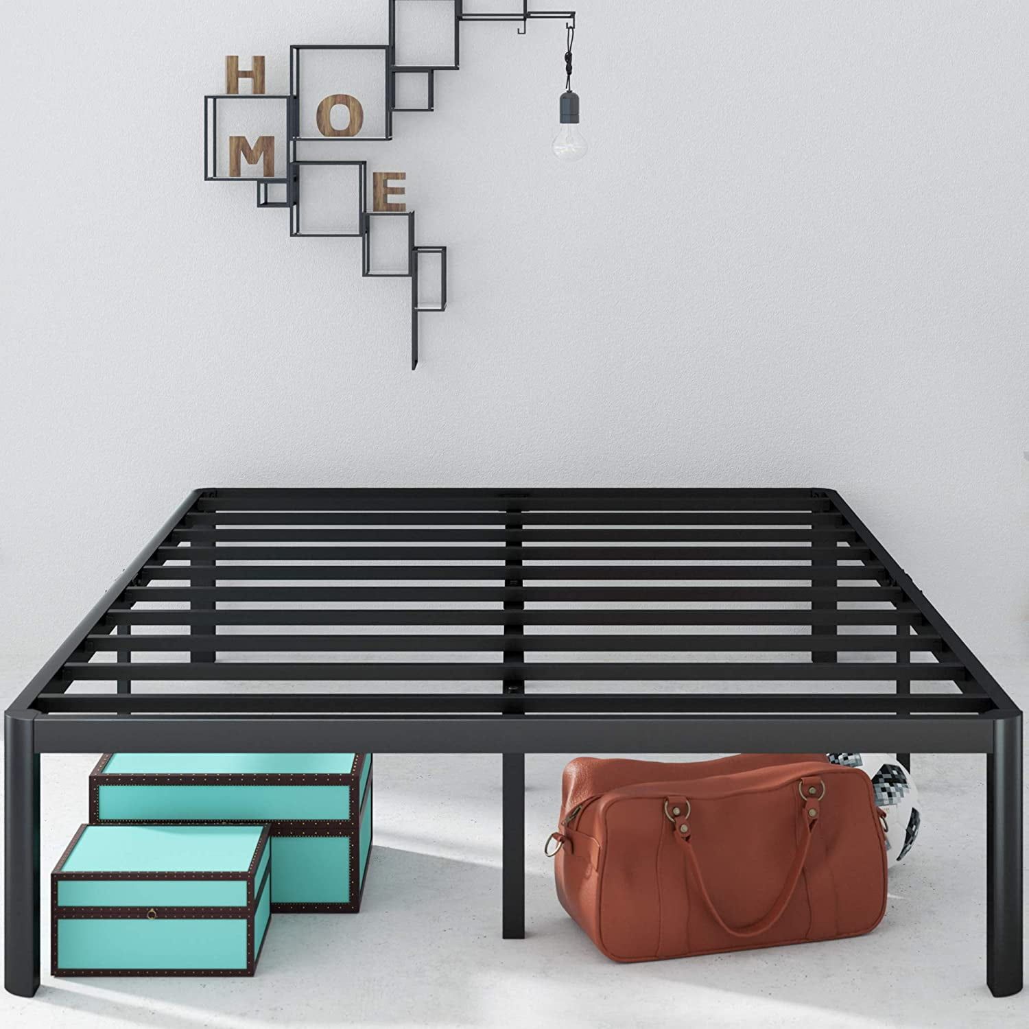 Full Black Metal Platform Bed Frame with Steel Slats