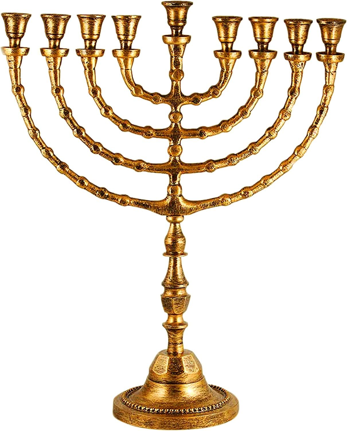 Extra Large Antique Gold Traditional Menorah for Shabbat Candles or Oil