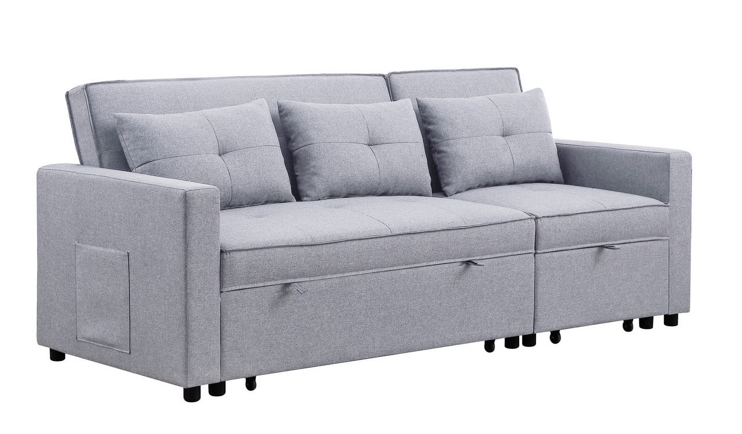 Zoey Light Gray Linen Convertible Sleeper Sofa with Side Pocket