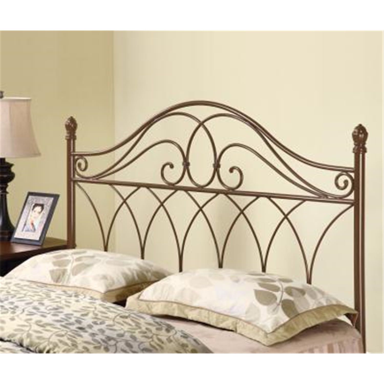 Transitional Full/Queen Metal Scroll Headboard in Rich Brown