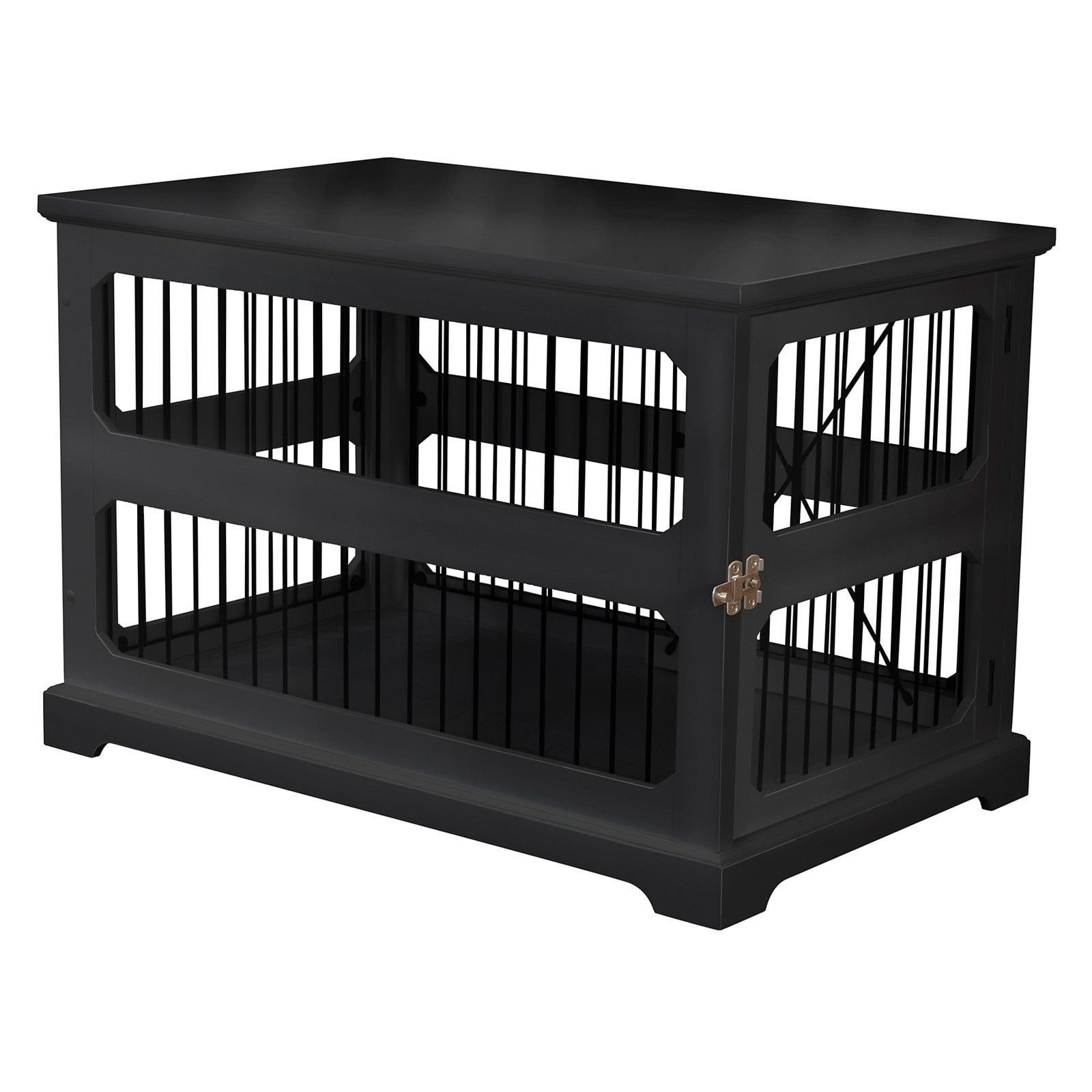 Black Hardwood and Metal Pet Crate End Table