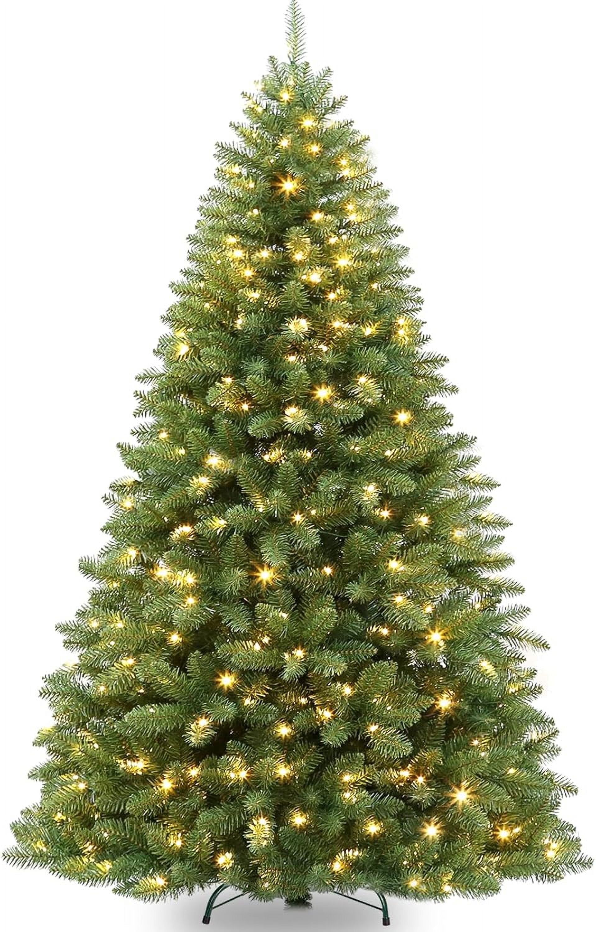 7.5ft Green Prelit PVC Christmas Tree with Warm White LED Lights