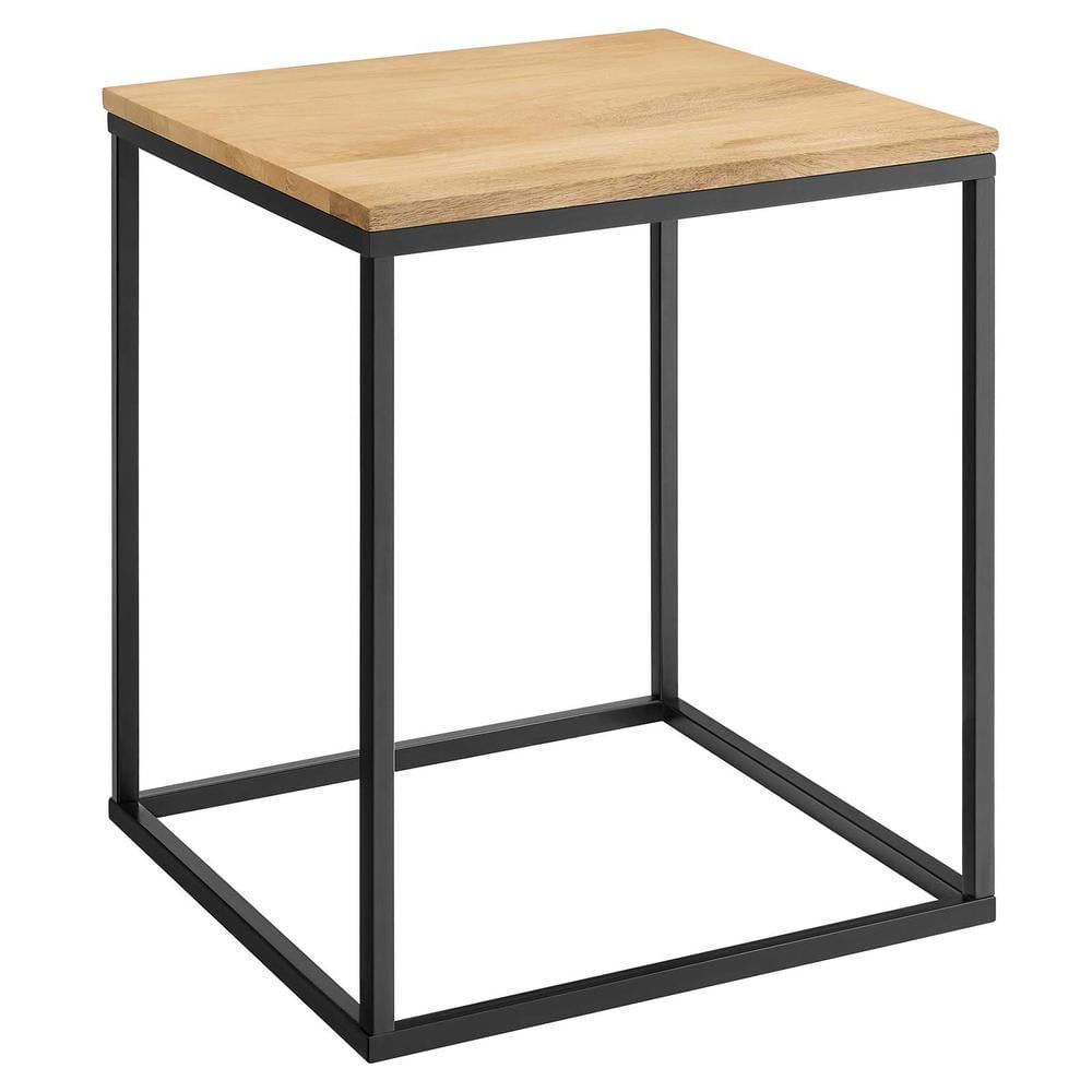 Zora Oak Wood and Black Metal Square Side Table