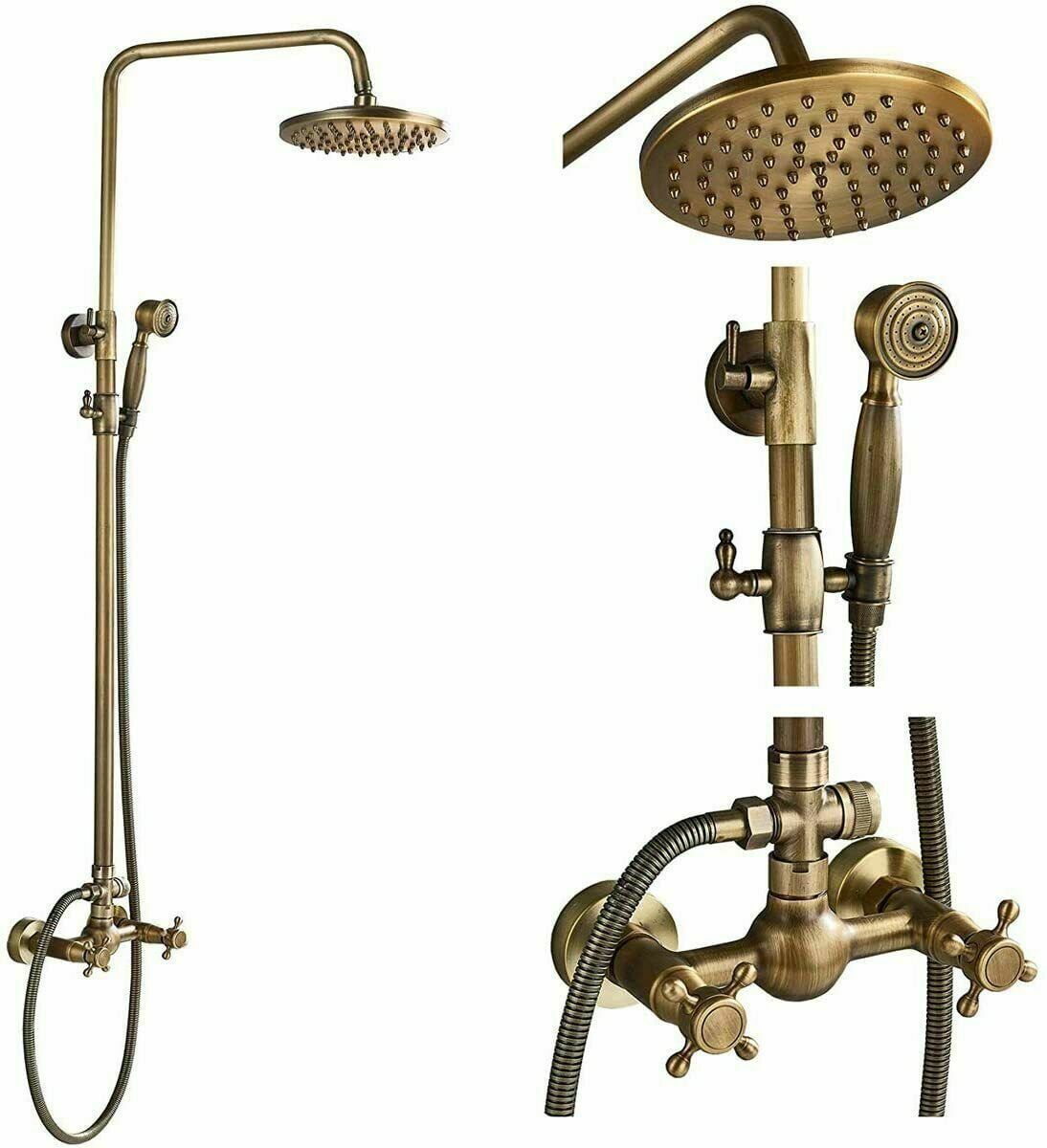 Antique Brass Adjustable Height Rain Shower System with Handheld