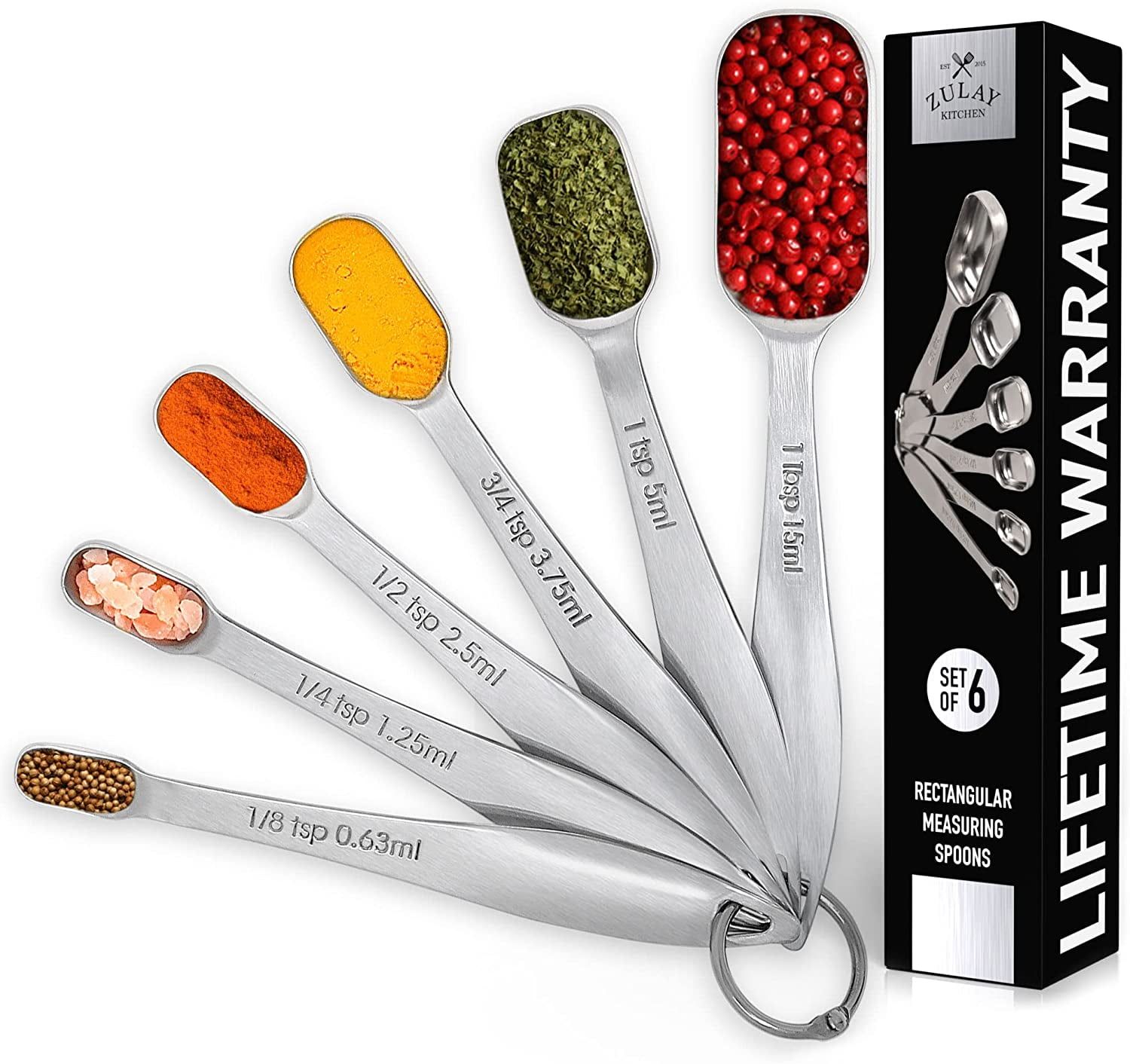 Zulay Stainless Steel Rectangular Measuring Spoons Set of 6