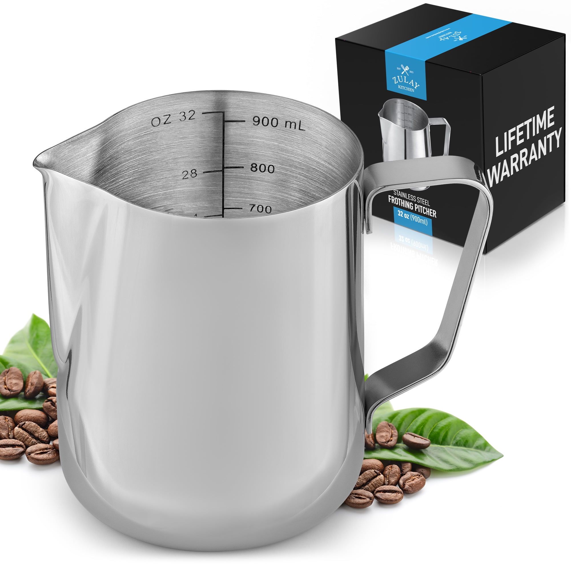 32 oz Silver Stainless Steel Milk Frothing Pitcher