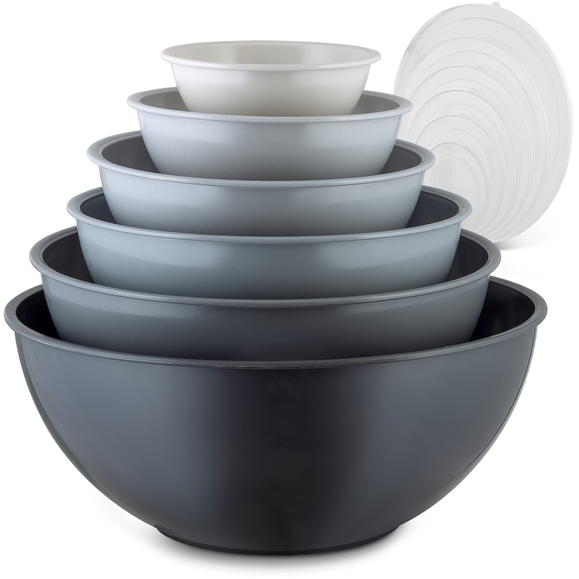 Gray Plastic Nesting Mixing Bowls with Lids, 12-Piece Set