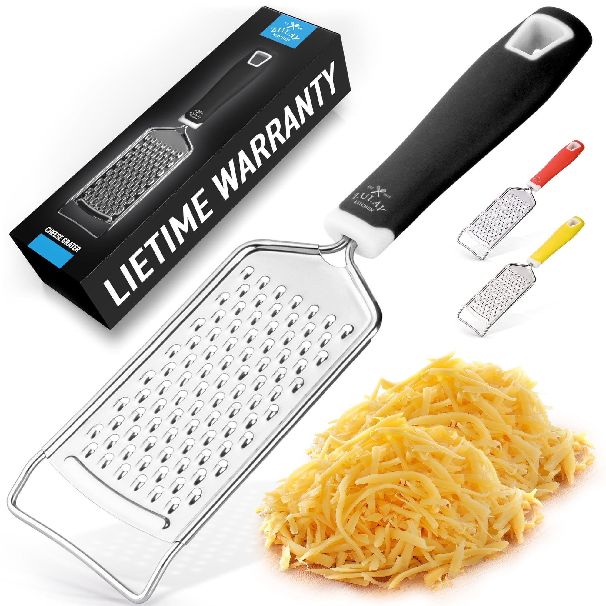 Black Stainless Steel Handheld Cheese Grater with Soft Grip Handle