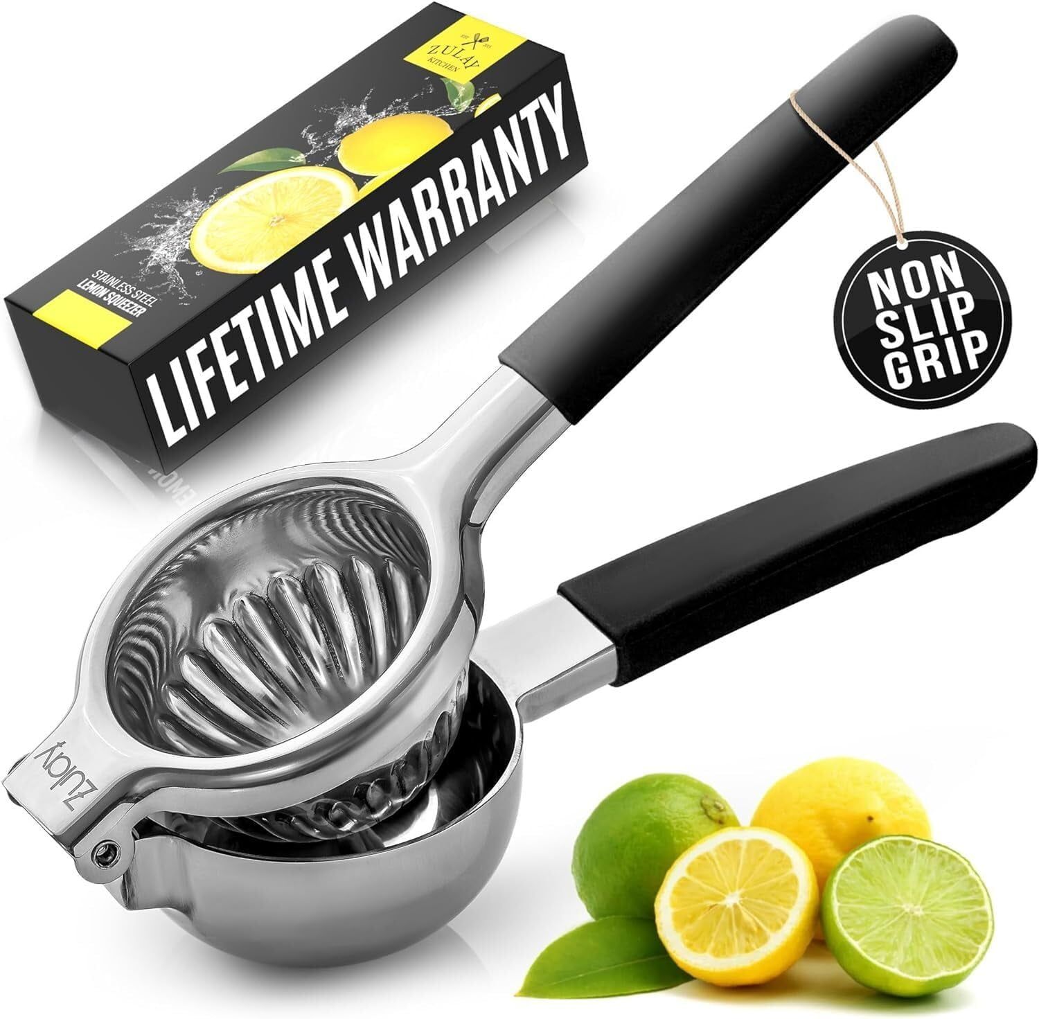 Black Stainless Steel Manual Citrus Press Juicer with Silicone Handles