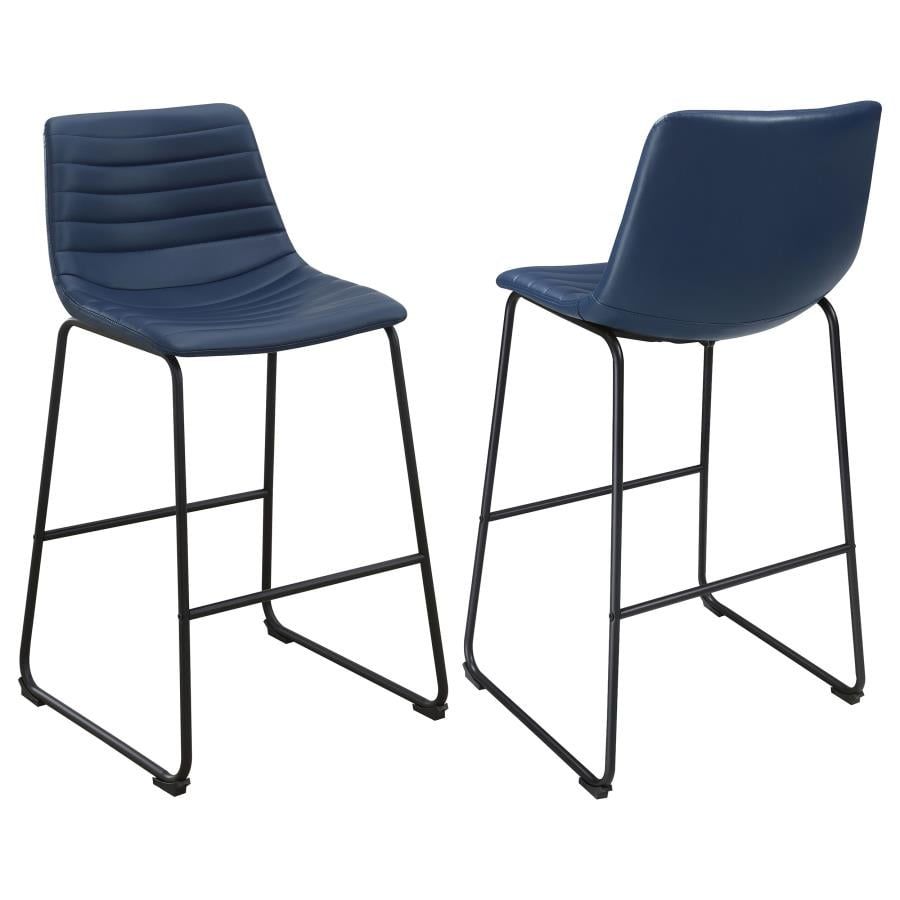 Zuni Blue Faux Leather Upholstered Counter Stools with Black Metal Base