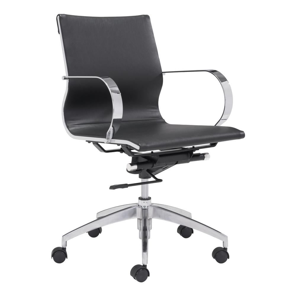 Sleek Black Leatherette Swivel Task Chair with Metal Base