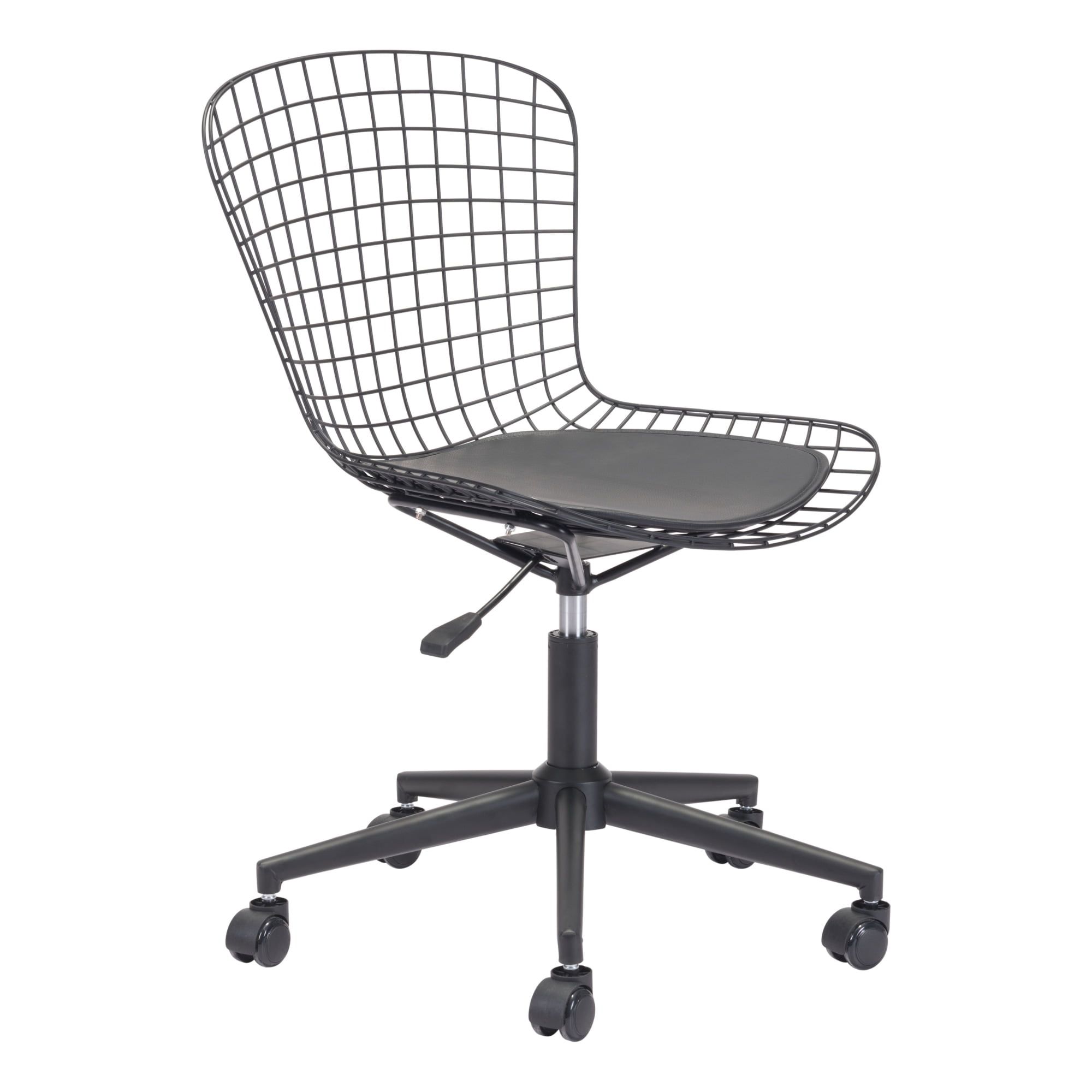 Modern Swivel Black Leather Task Desk Chair with Metal Base