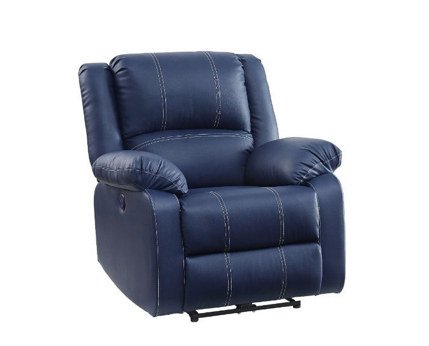 Blue Faux Leather Recliner with Wood Frame