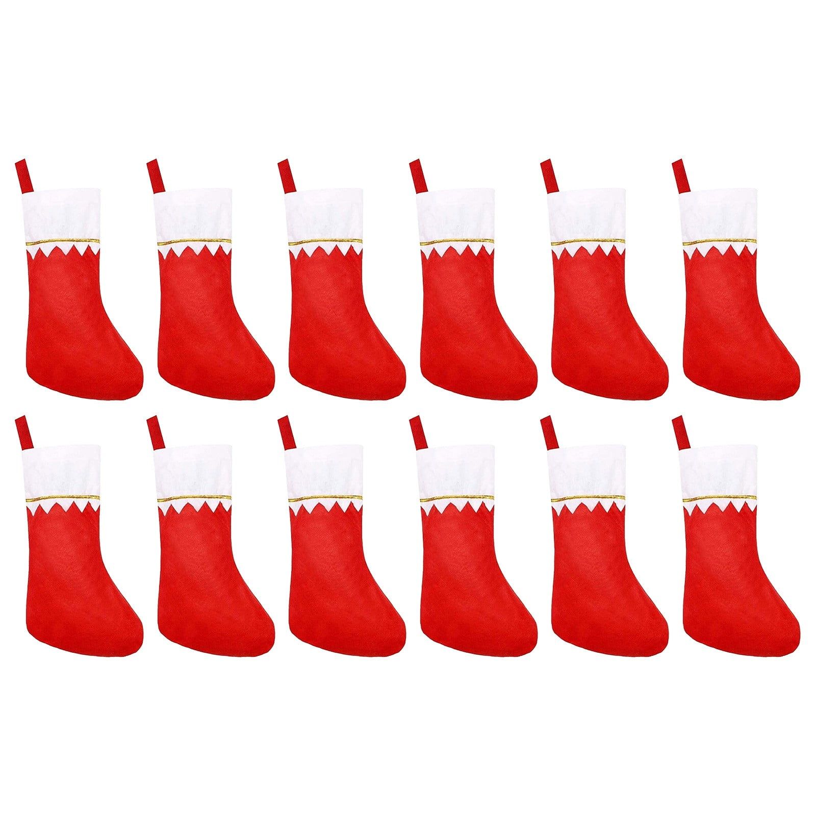 Red and White Felt Christmas Stockings with Gold Trim, 12-Pack