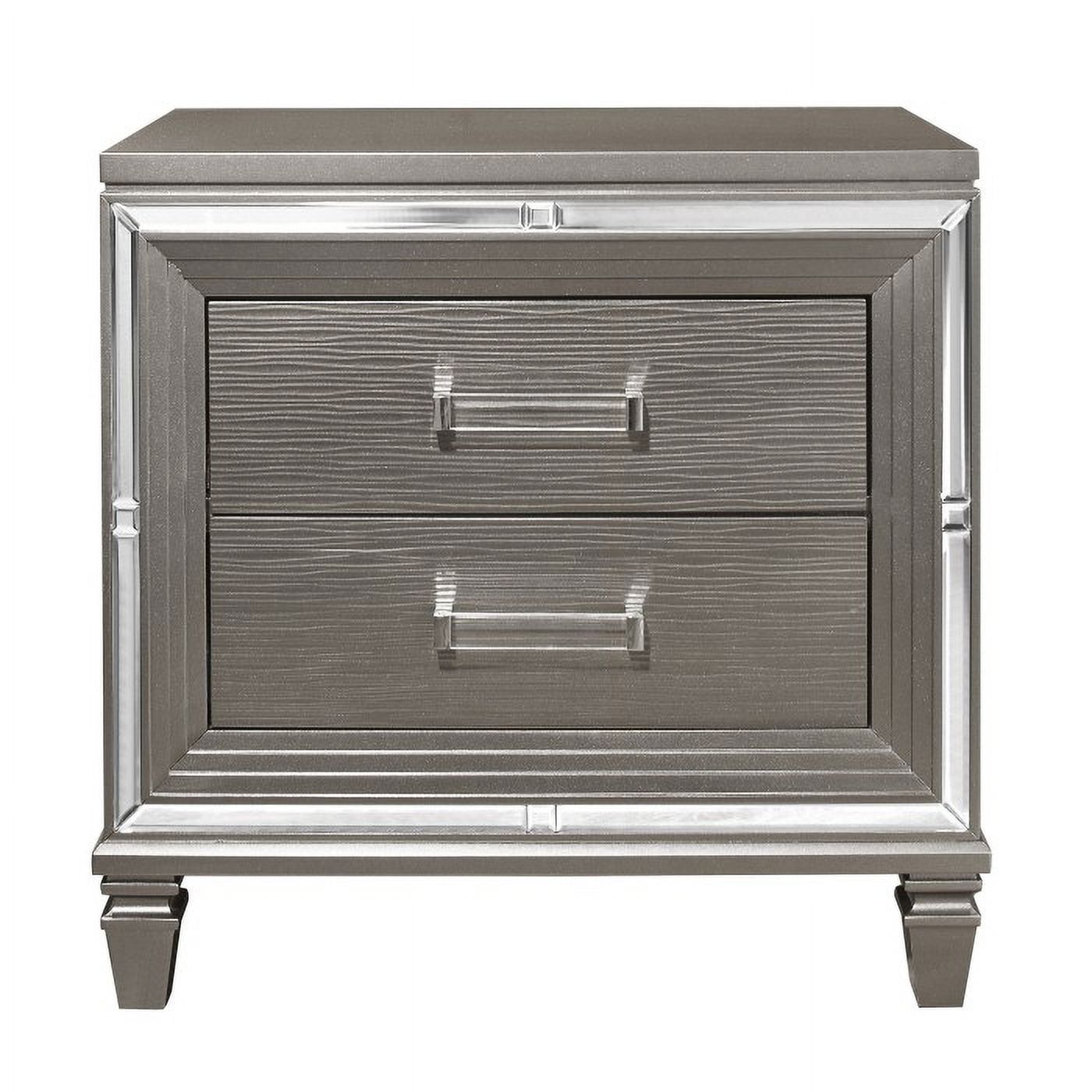 Gray Mirrored 2-Drawer Nightstand with Acrylic Hardware