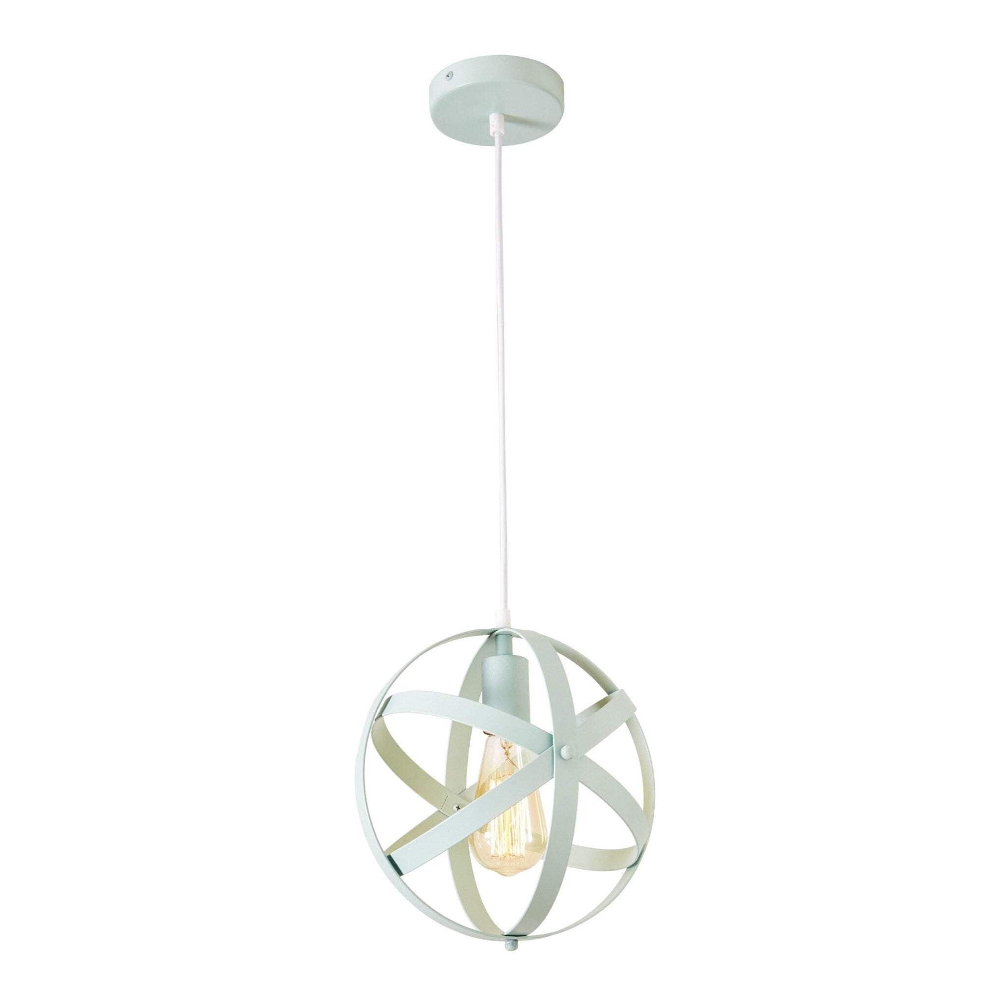 Ice Blue Mid-Century Modern Metal Globe Pendant Light