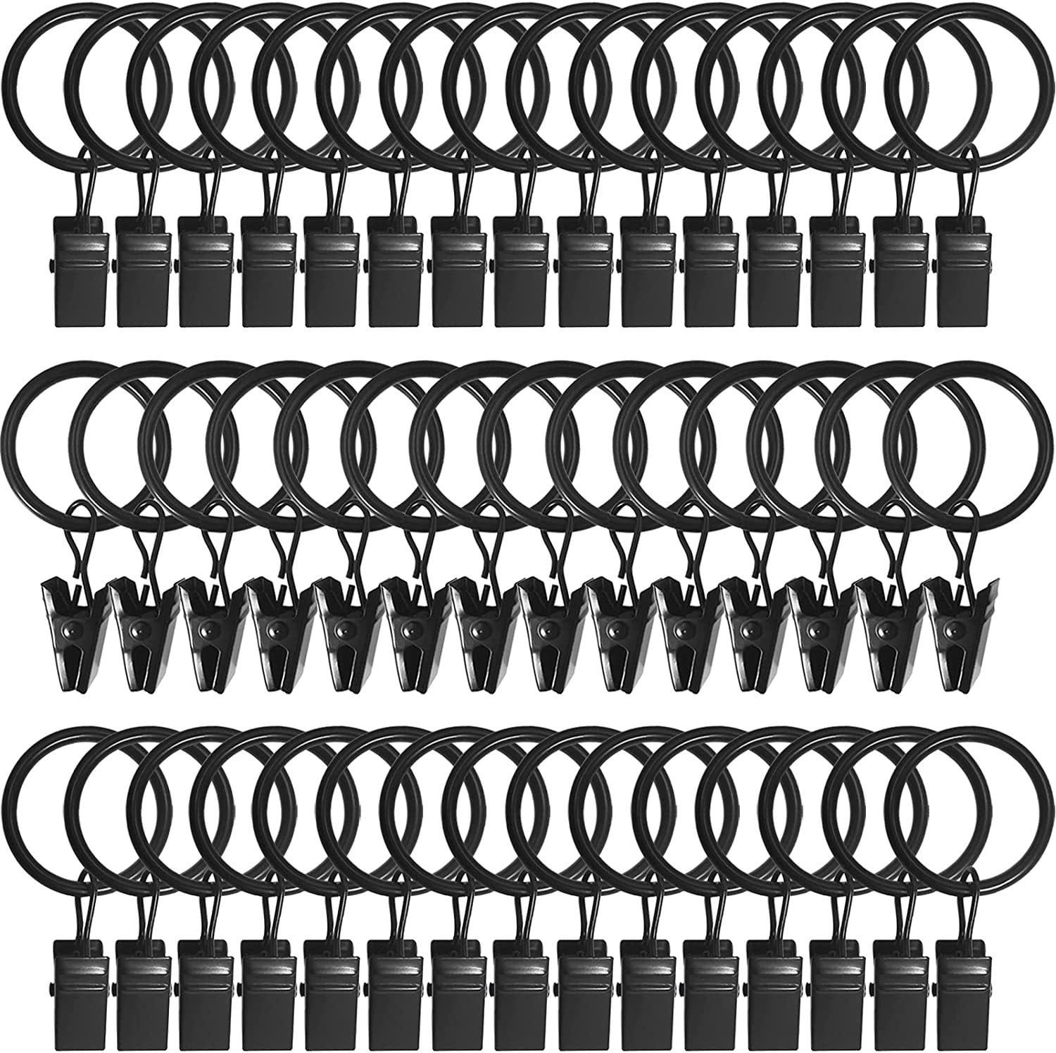 40 Pack Black Metal Curtain Rings with Clips