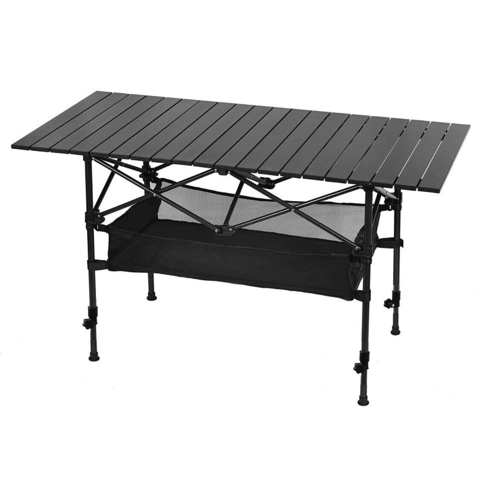 Adjustable Black Aluminum Folding Camping Table with Carry Bag