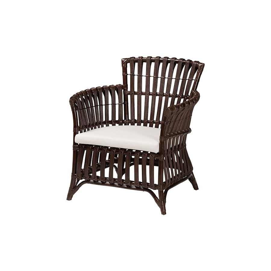 Brooklyn Bohemian Very Dark Brown Rattan Arm Chair with Cushion