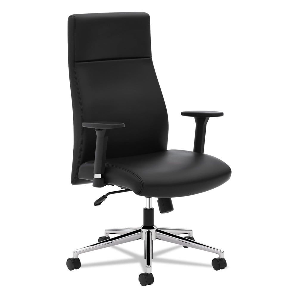 Black High-Back Leather Swivel Office Chair with Adjustable Arms