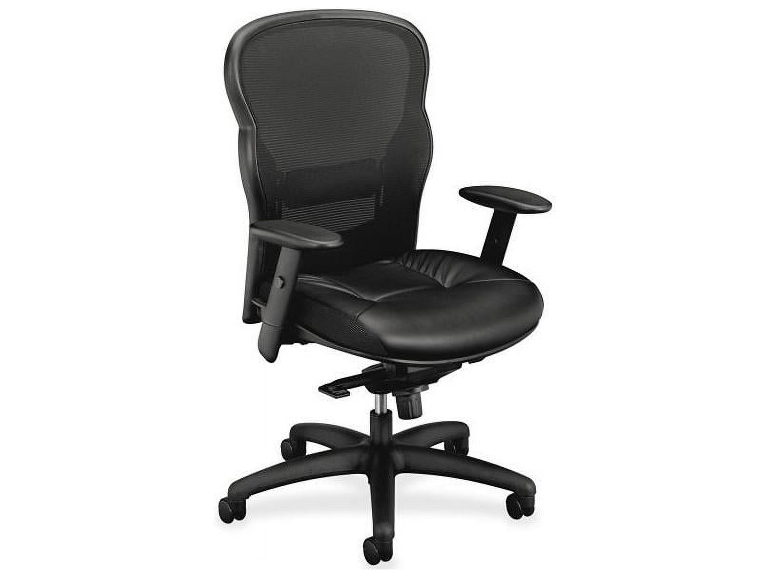 Black Mesh and Leather High-Back Adjustable Task Chair