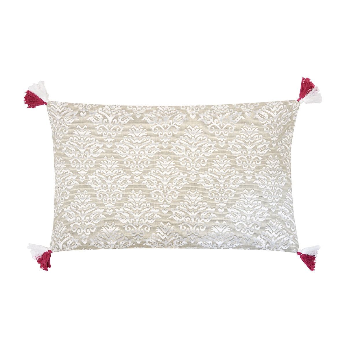 Lottie 14 x 22 Beige Cotton Jacquard Pillow with Tassels