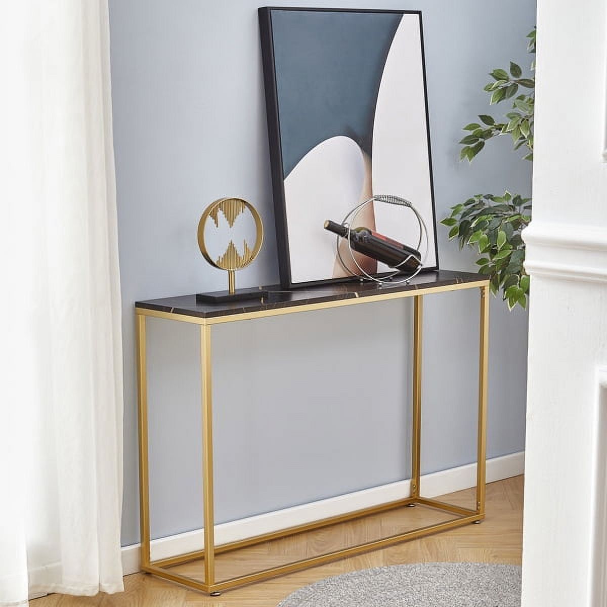 Brass and Glass X-Base Hallway Table with Storage