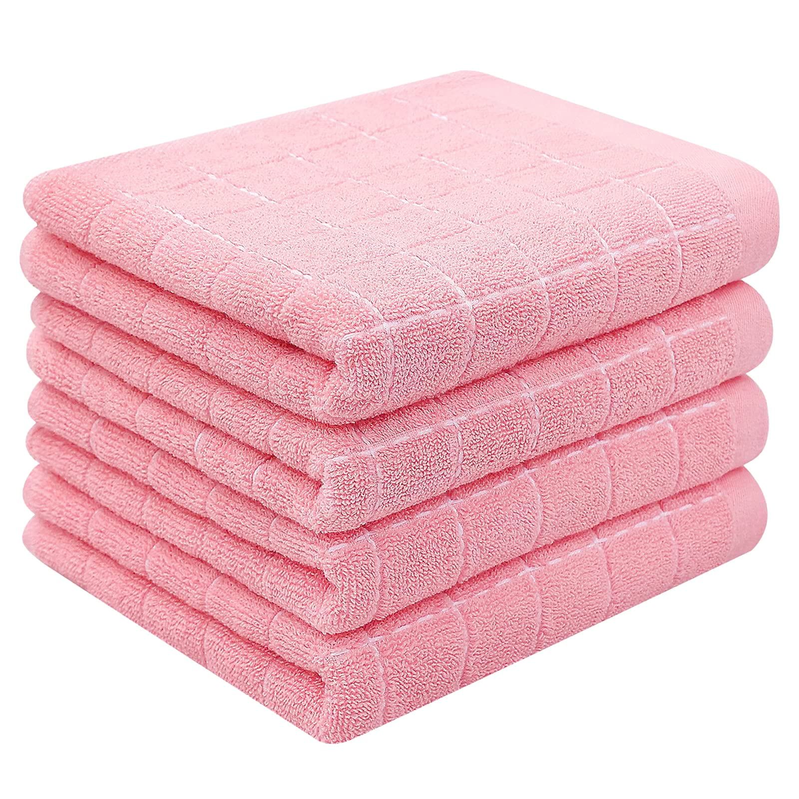 Pink Cotton Terry Checkered Kitchen Towels Set, 13 x 28 inches