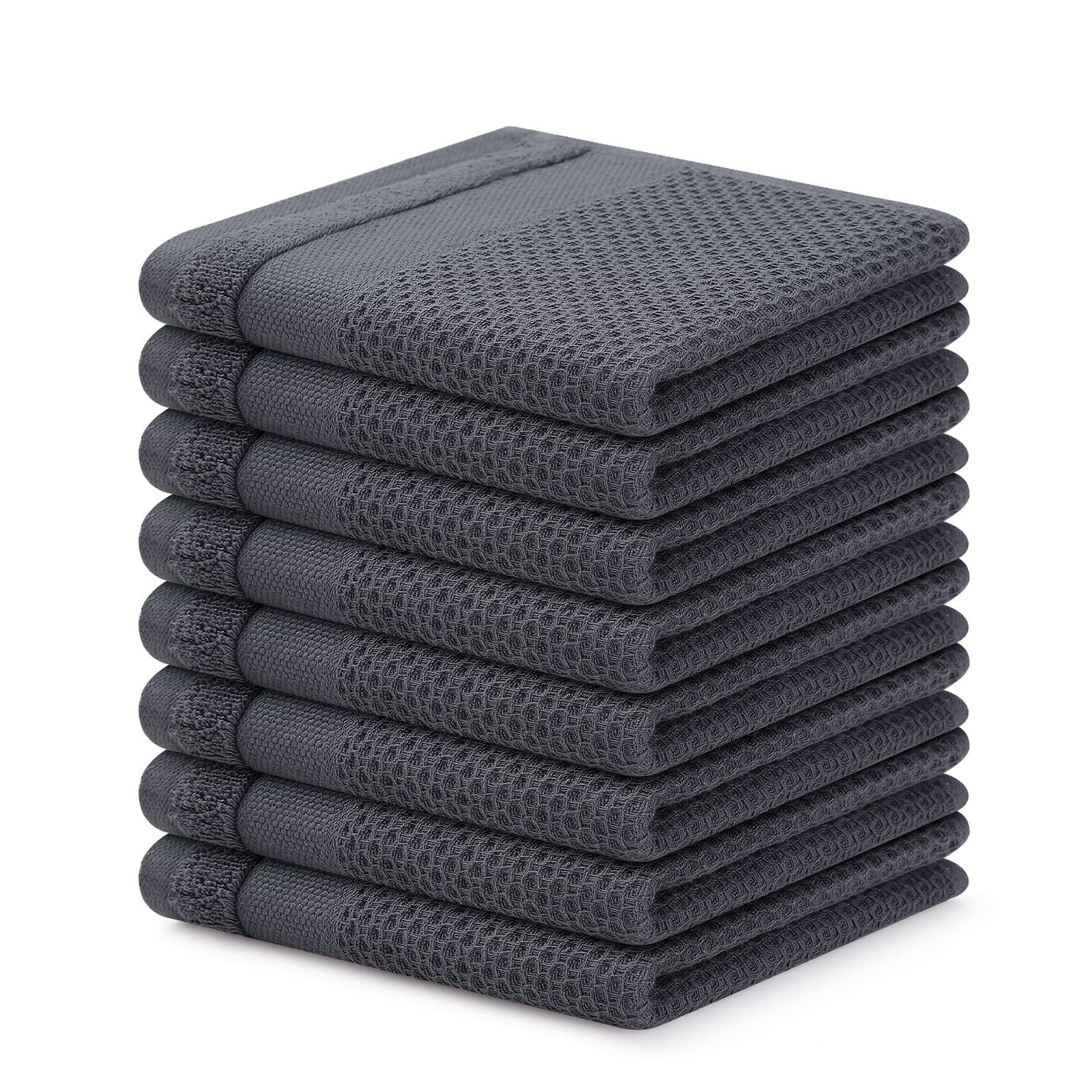 Dark Grey 100% Cotton Waffle Weave Dish Cloths Set, 12 x 12 Inches