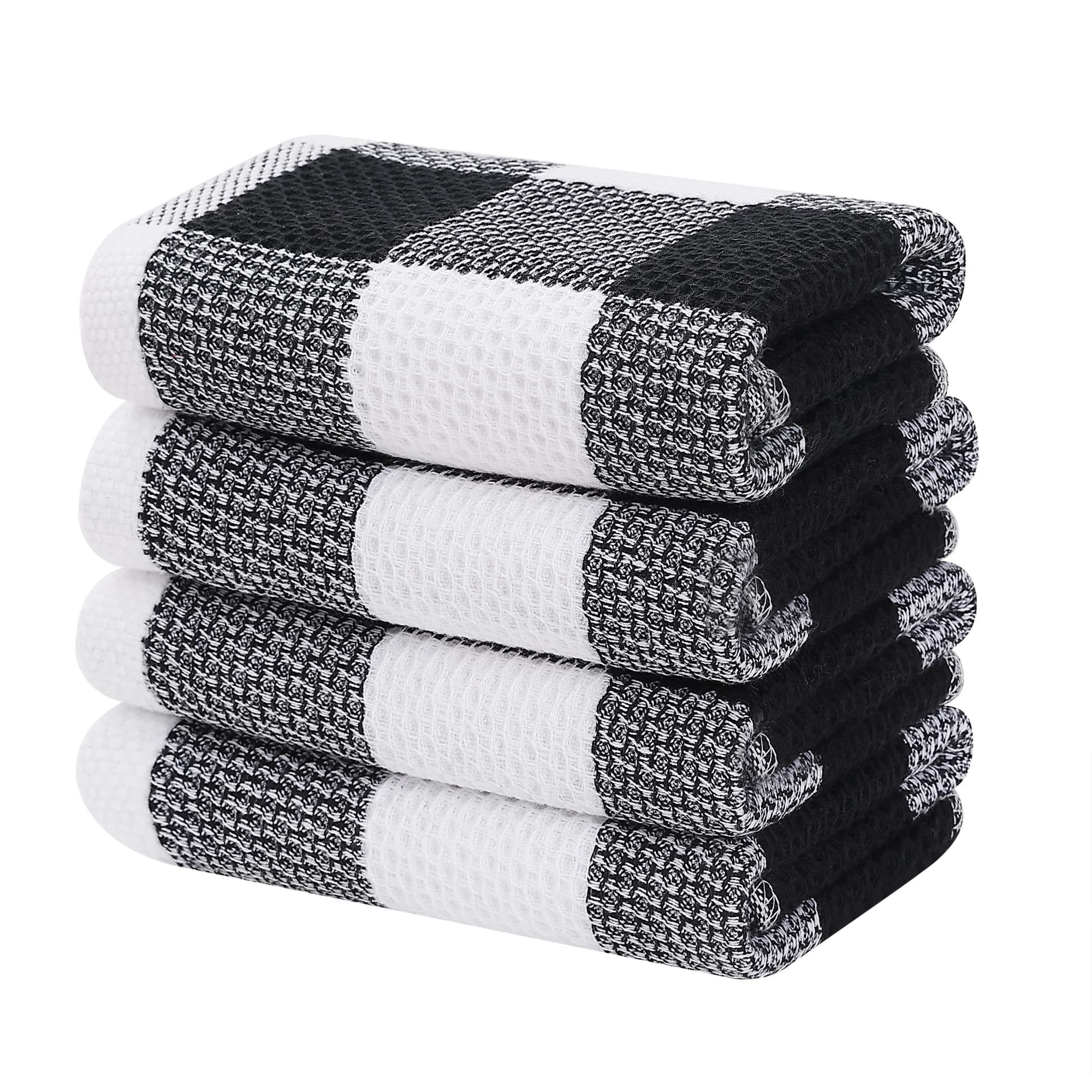 White and Black Cotton Waffle Weave Kitchen Towels Set