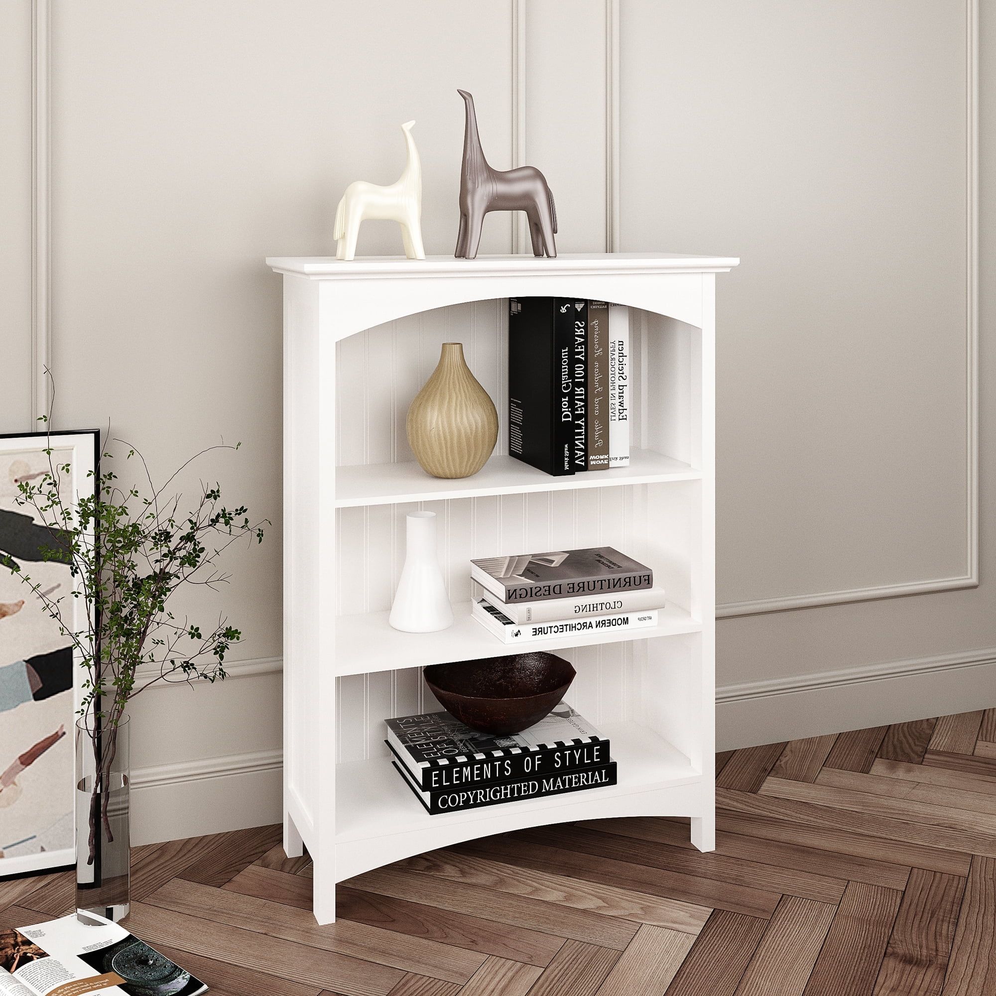 White MDF 3-Tier Bookcase with Arched Supports