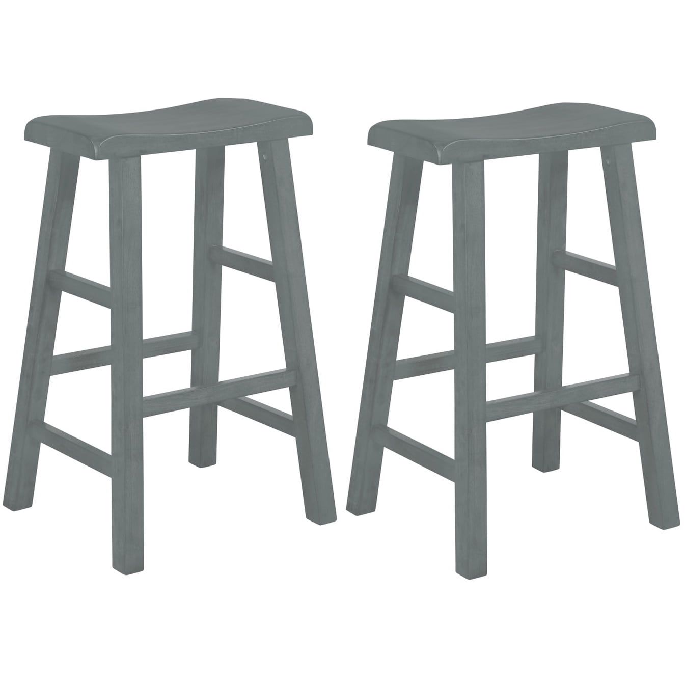 Gray 29-Inch Solid Wood Backless Saddle Bar Stools, Set of 2